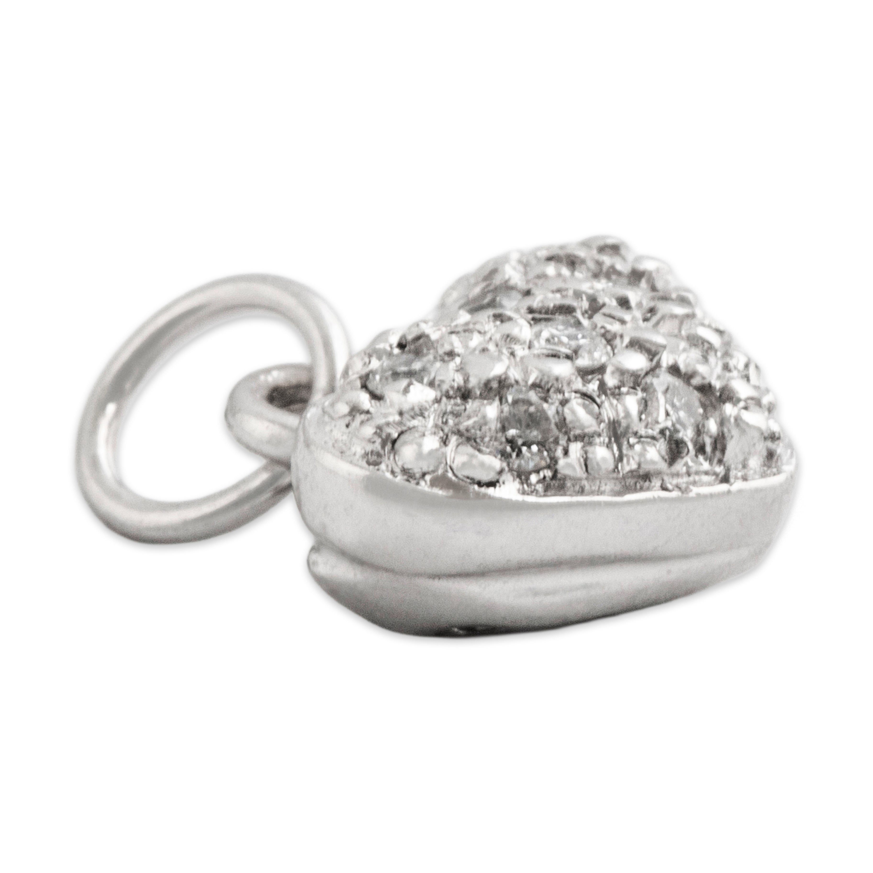 Vintage 14k White Gold Diamond Puffy Heart Charm/Pendant - Side view