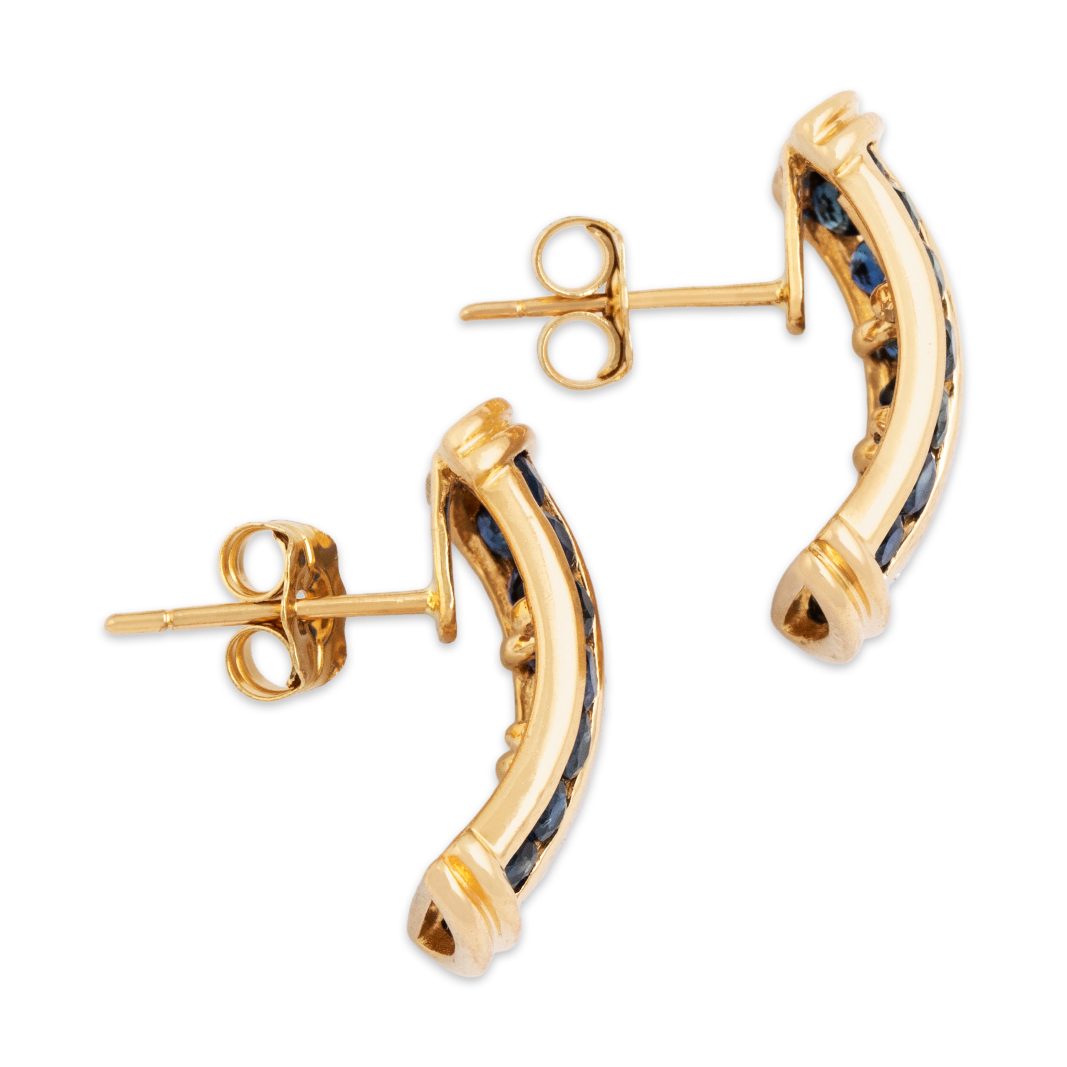 Vintage 14k Yellow & White Gold Blue Sapphire Diamond Earrings - Side view