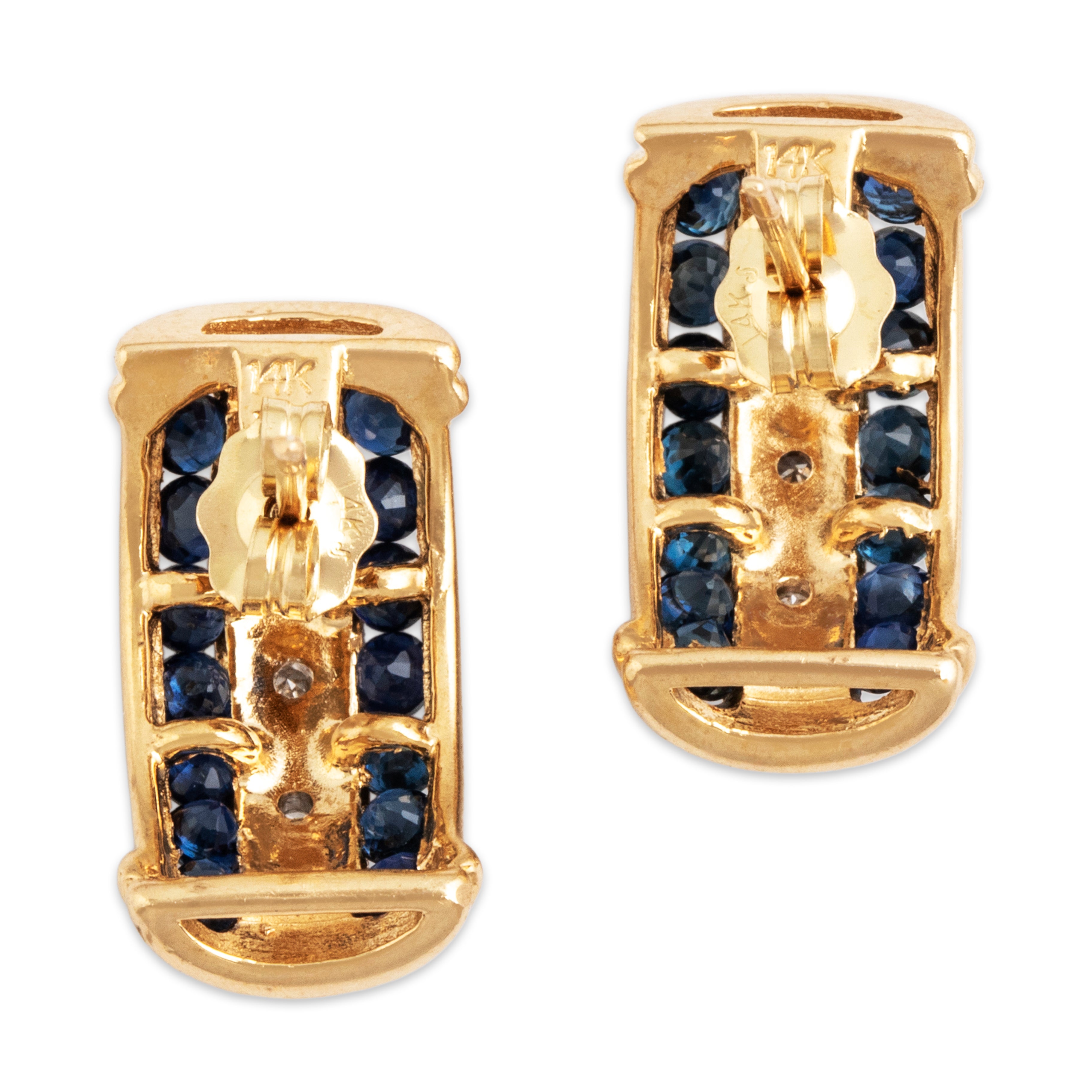 Vintage 14k Yellow & White Gold Blue Sapphire Diamond Earrings - Back view