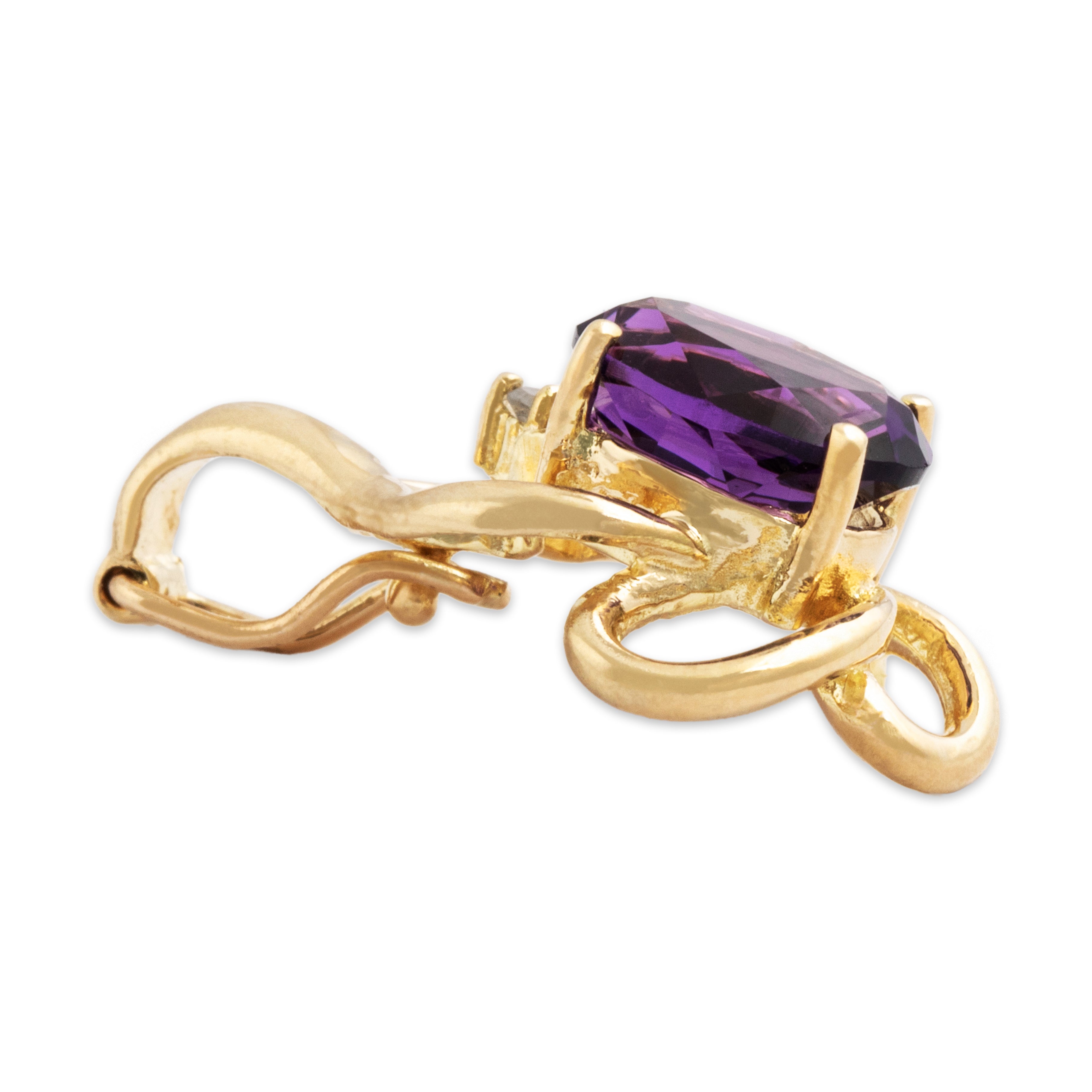 Vintage 14k Yellow Gold Amethyst and Diamond Swirl Pendant Enhancer - Side view