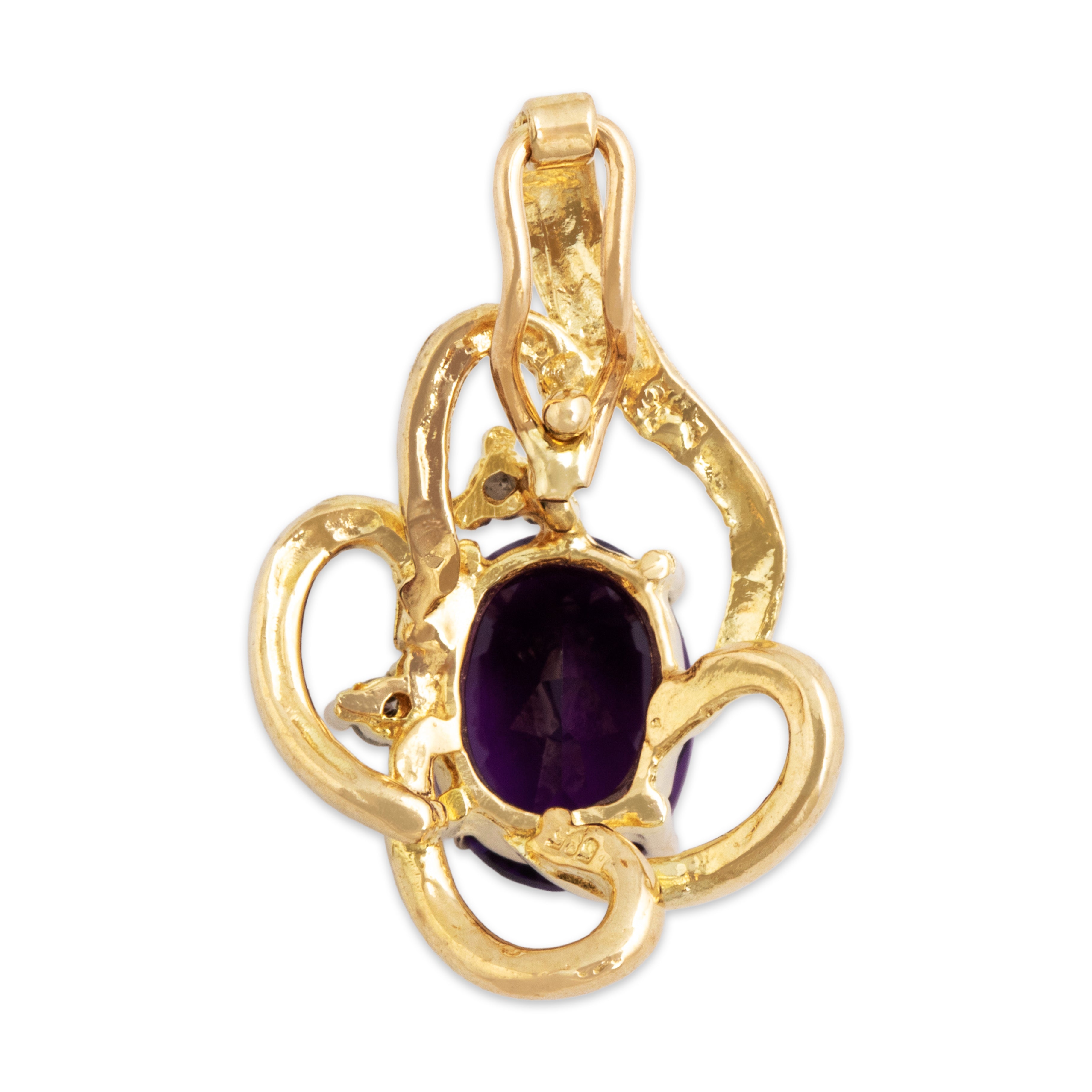 Vintage 14k Yellow Gold Amethyst and Diamond Swirl Pendant Enhancer - Back view