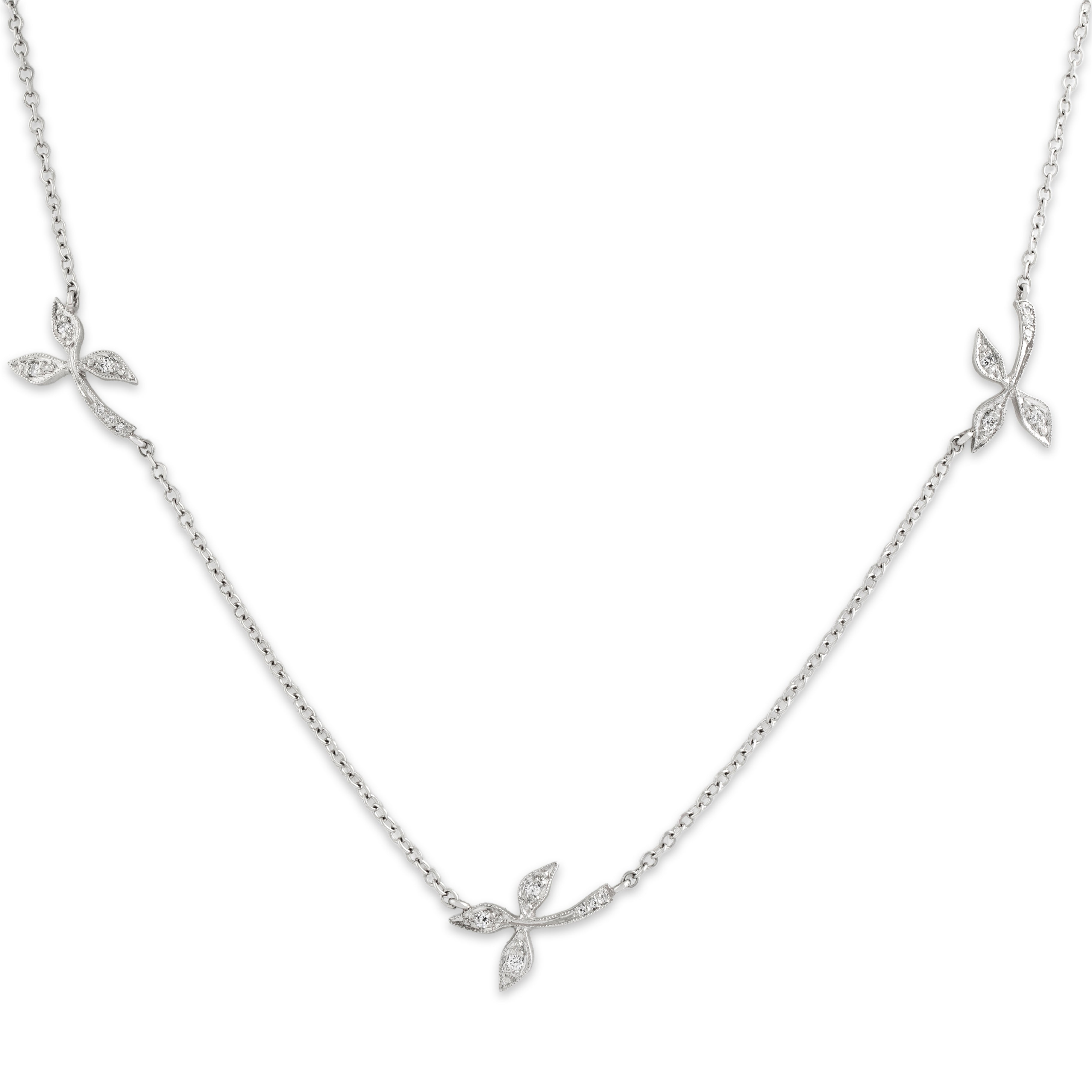 Vintage Platinum Diamond Botanical Station Toggle Clasp Necklace - detail view #1
