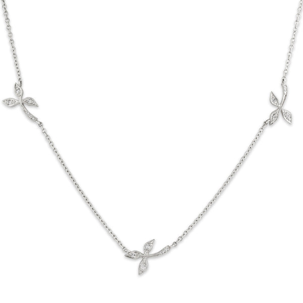 Vintage Platinum Diamond Botanical Station Toggle Clasp Necklace 15