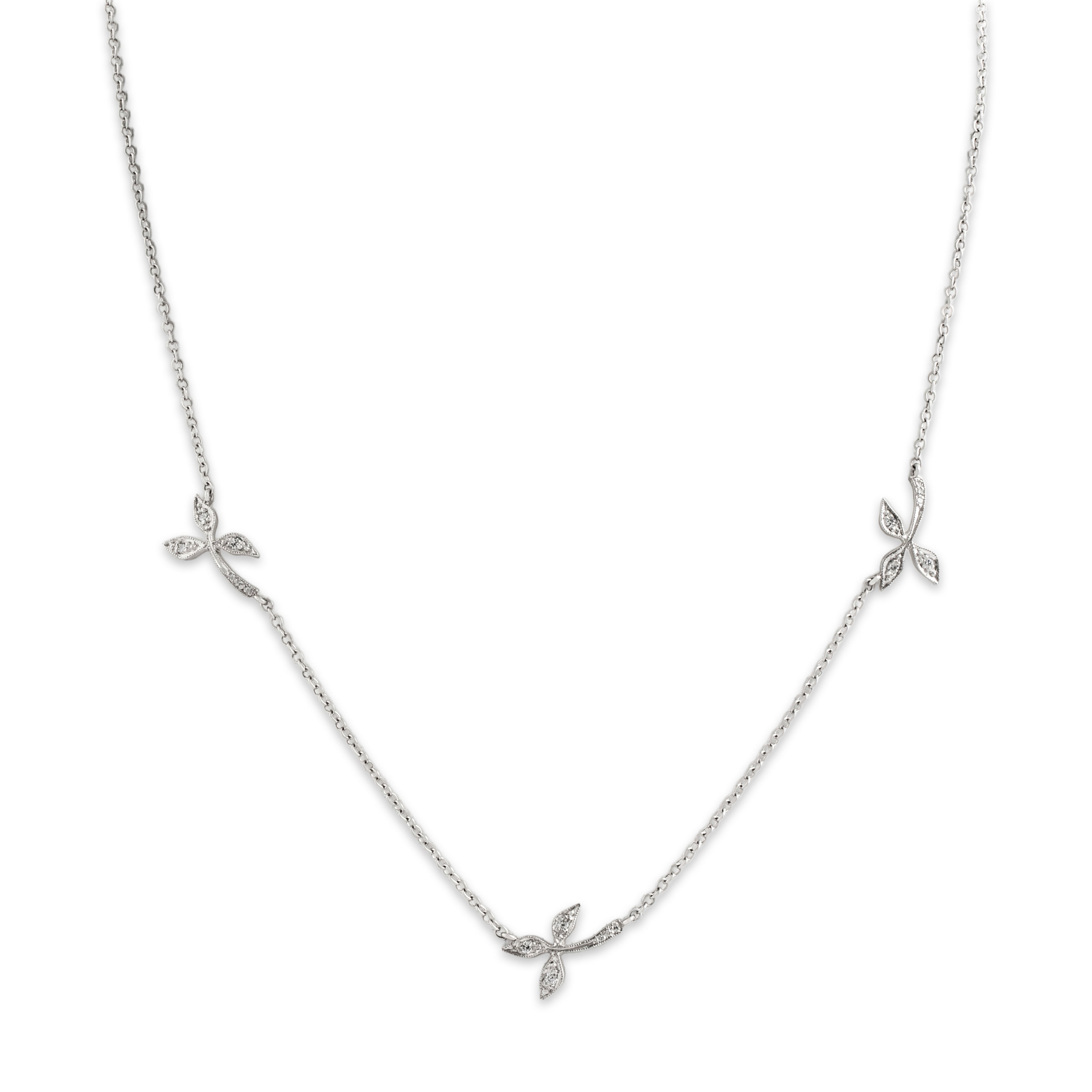 Vintage Platinum Diamond Botanical Station Toggle Clasp Necklace - Close-up view