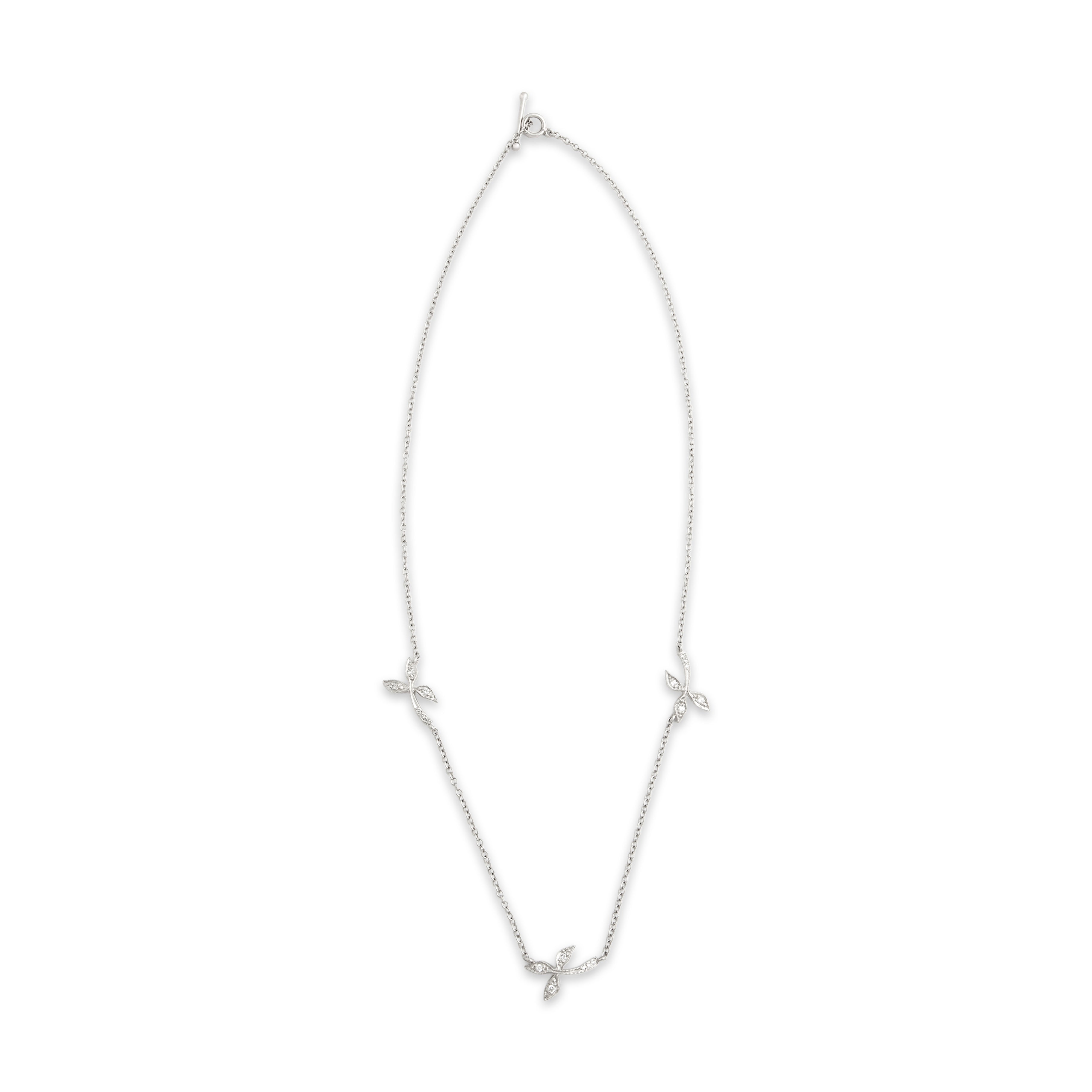Vintage Platinum Diamond Botanical Station Toggle Clasp Necklace - Overall view