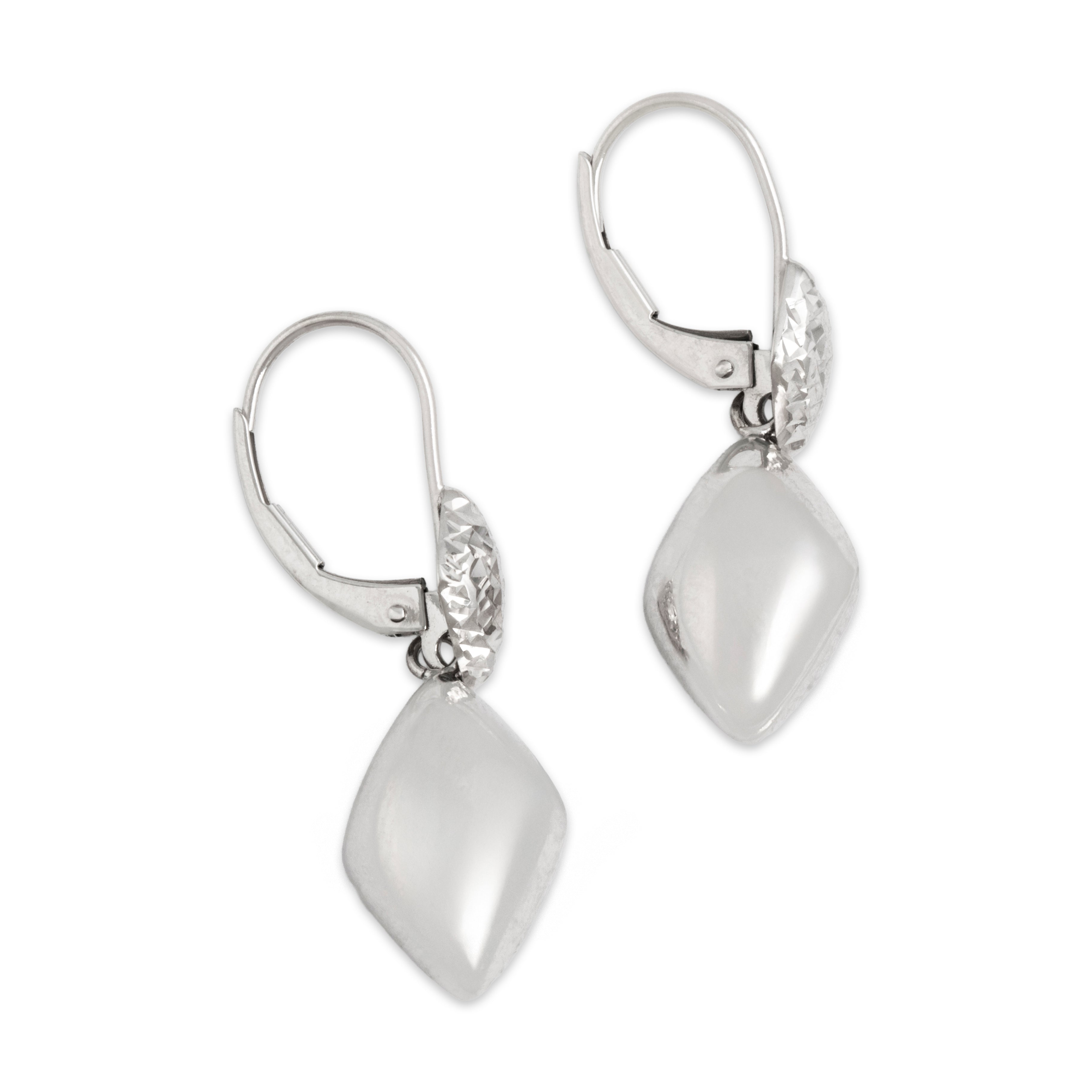 Vintage 14k White Gold Textured Puffy Dangle Earrings - Side view