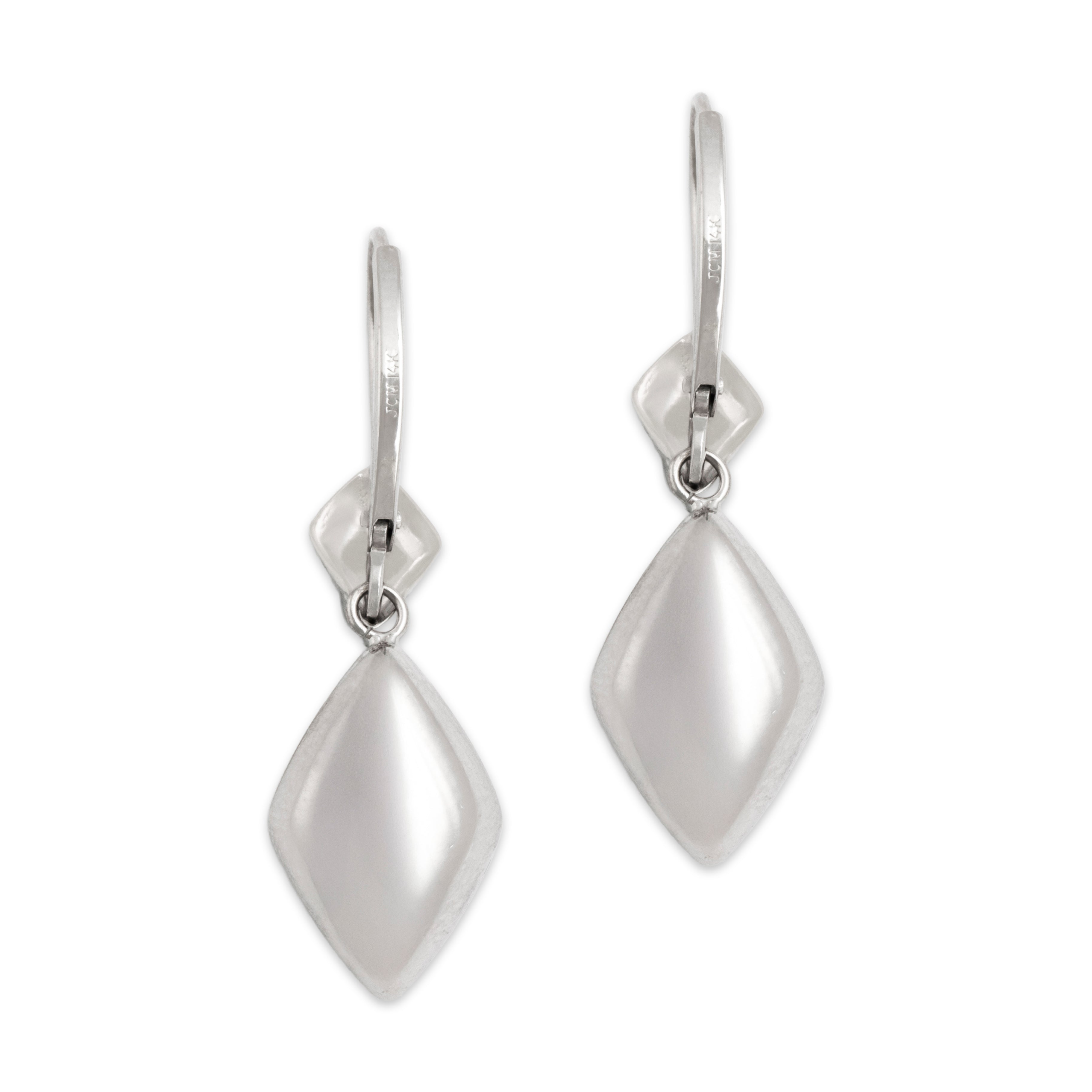 Vintage 14k White Gold Textured Puffy Dangle Earrings - Back view