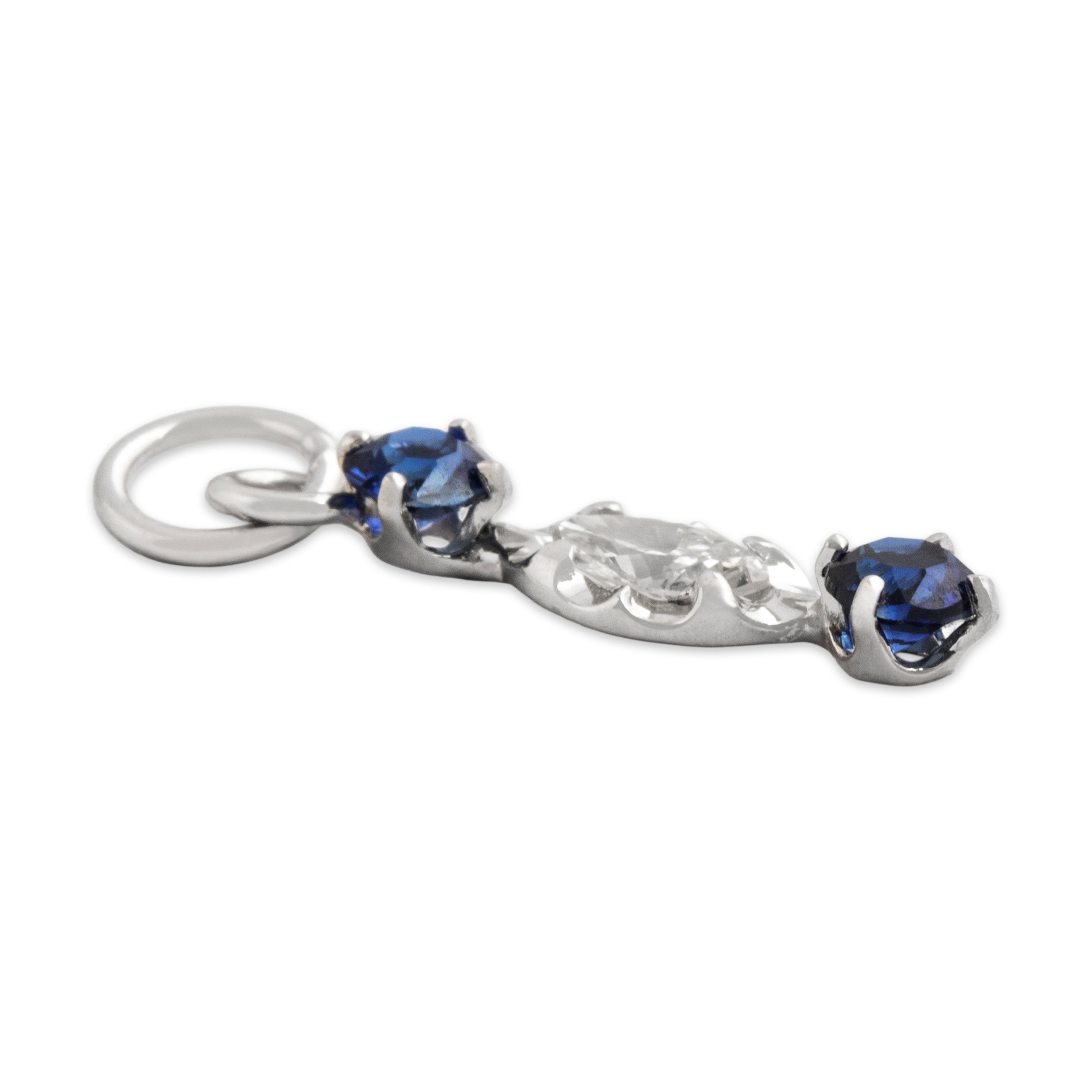 Antique Art Deco 14k White Gold Blue Synthetic Sapphire and Diamond Pendant - Side view