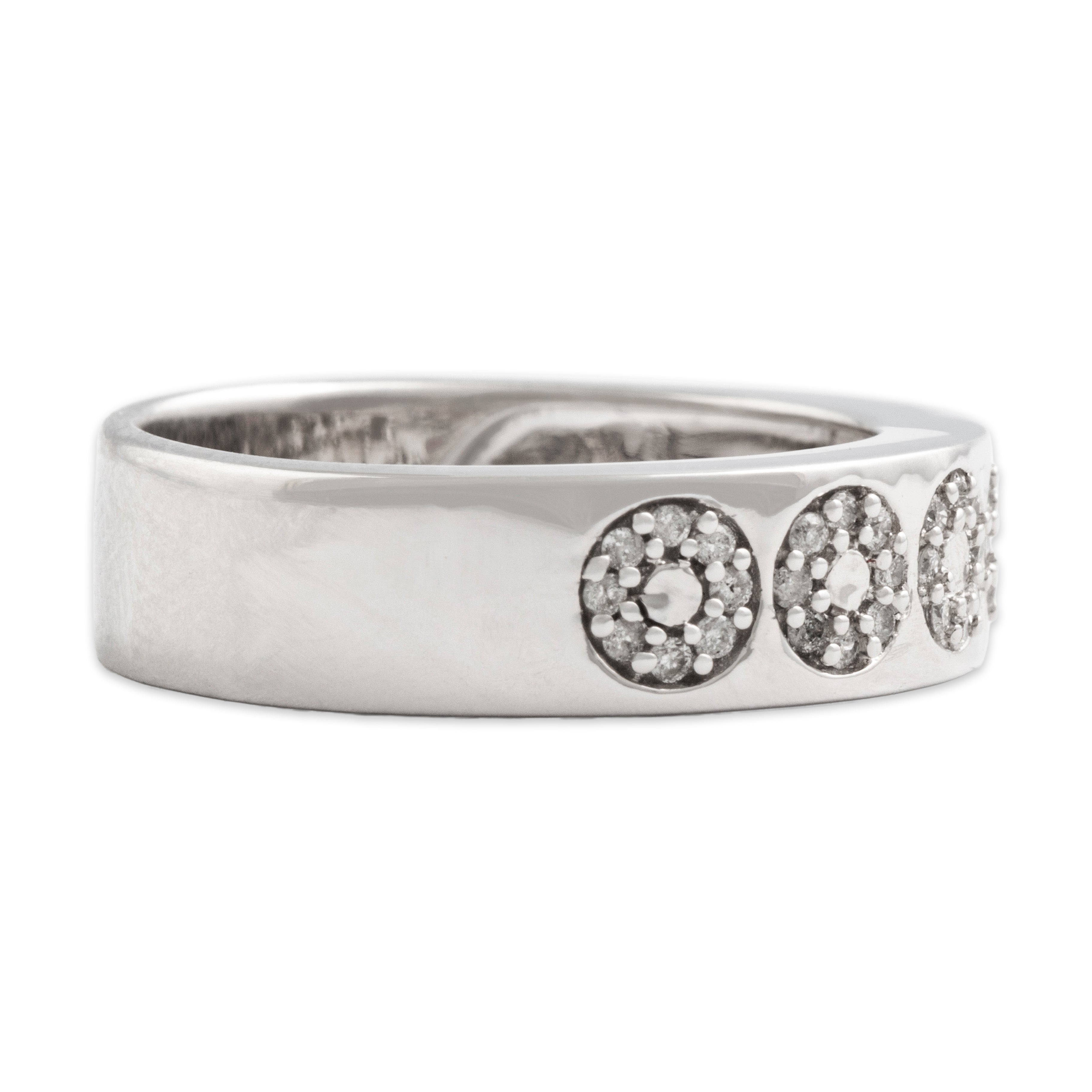 Vintage 14k White Gold Diamond Gleaming Circles Ring Band - Side view