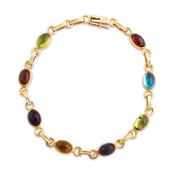 Vintage 14k Yellow Gold Multistone Rainbow Cabochon Bracelet 7
