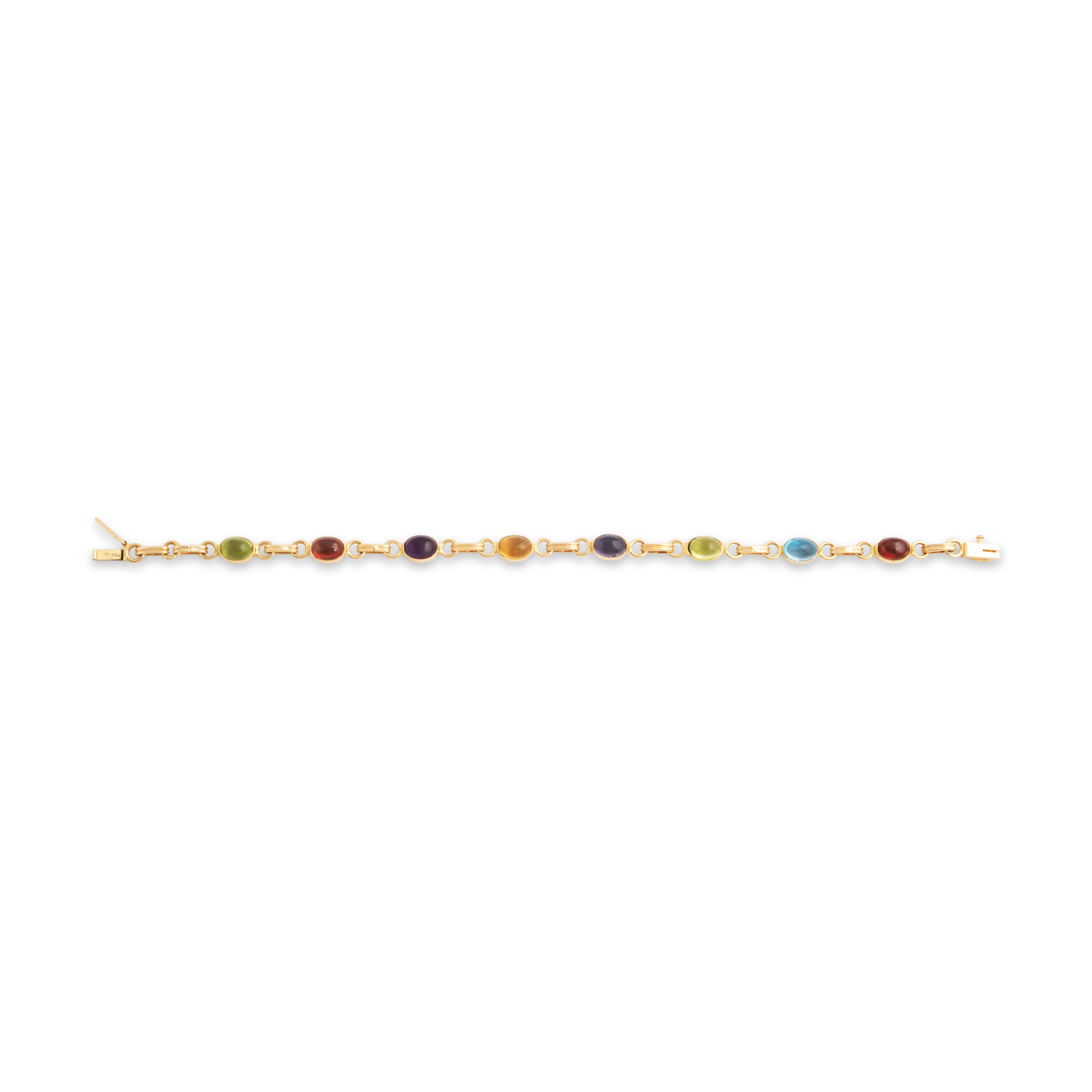 Vintage 14k Yellow Gold Garnet Peridot Blue Topaz Bracelet - Overall view