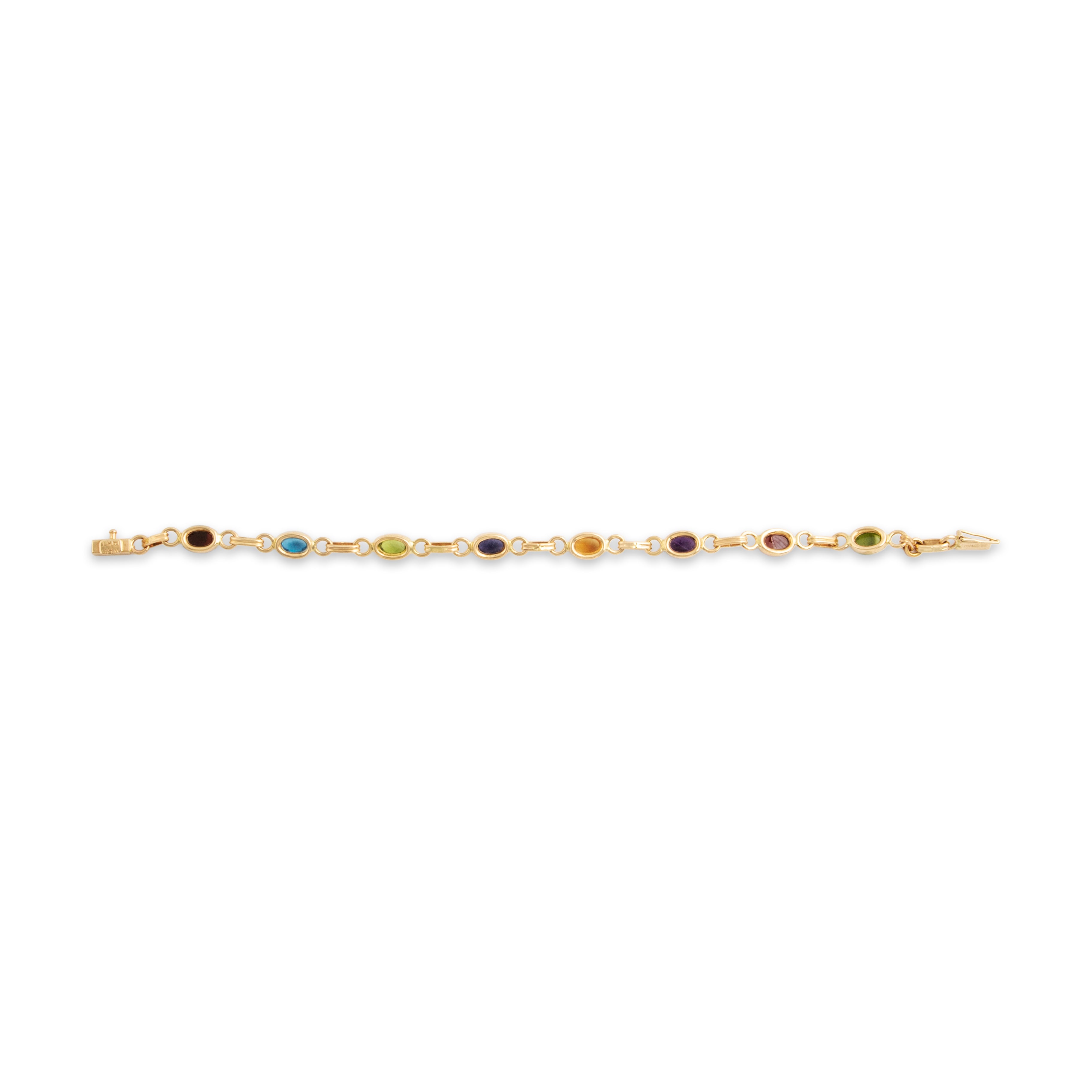 Vintage 14k Yellow Gold Garnet Peridot Blue Topaz Bracelet - Back view