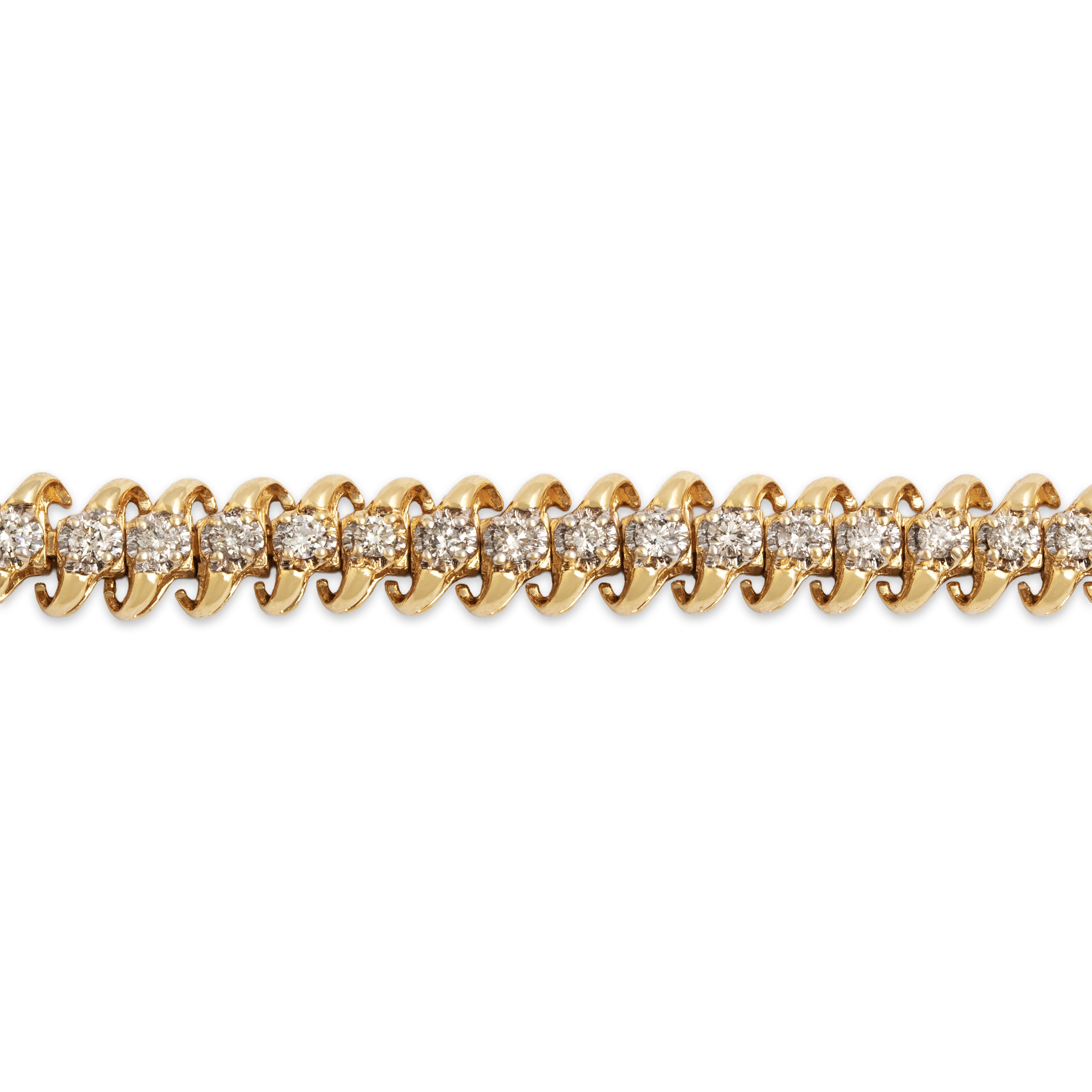 Vintage 14k Yellow Gold 1.61ct Diamond Orbital Tennis Bracelet - Close-up view