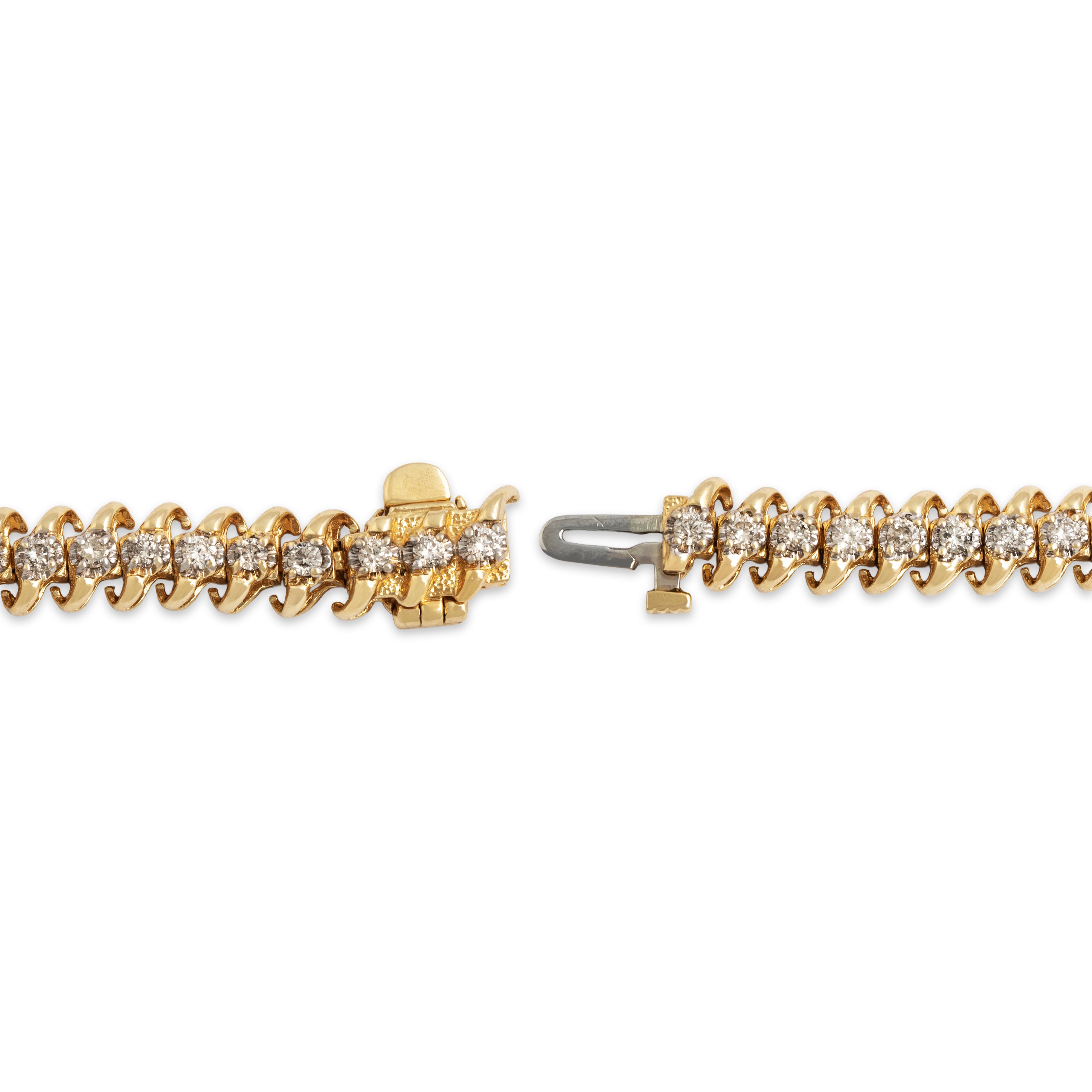 Vintage 14k Yellow Gold 1.61ct Diamond Orbital Tennis Bracelet - clasp view