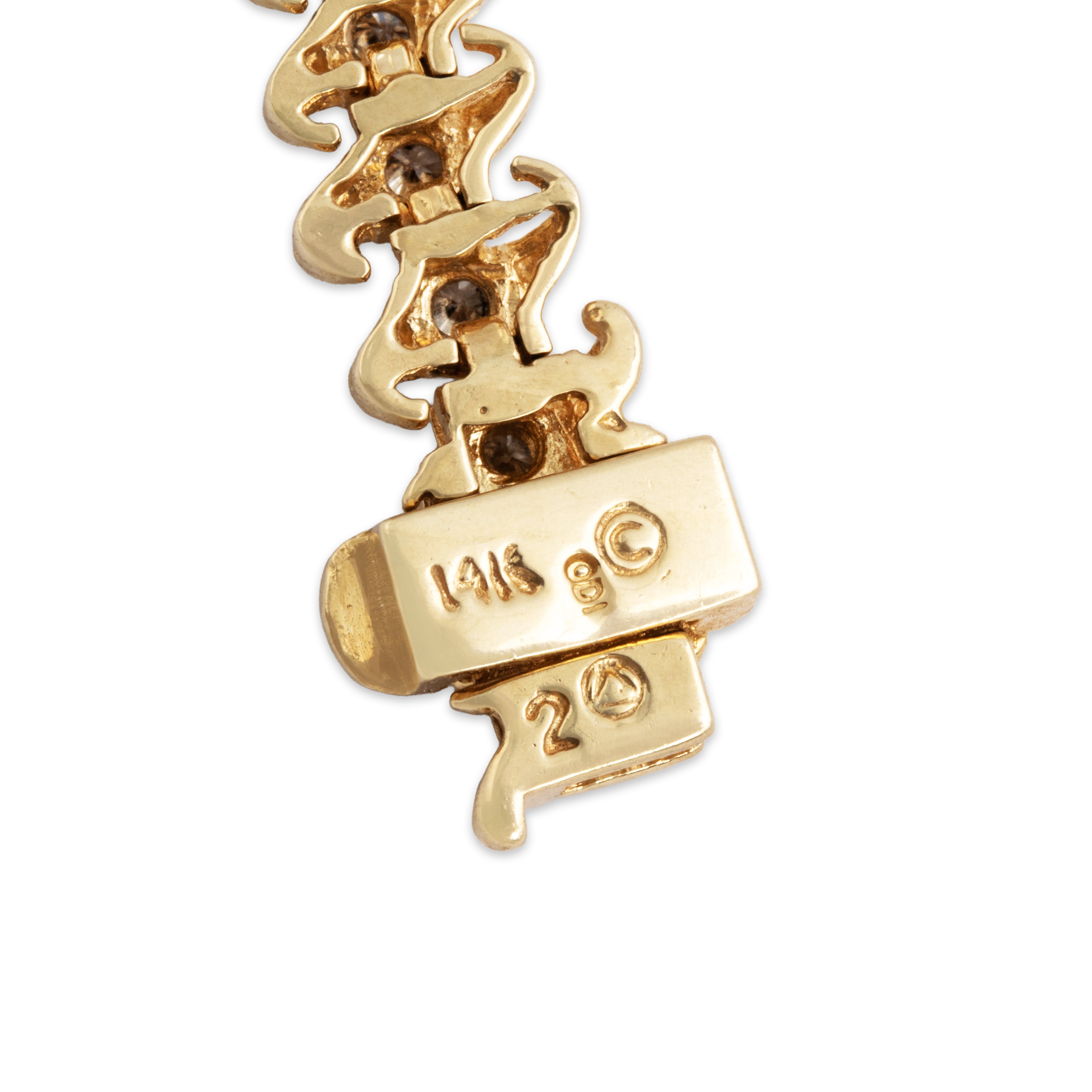 Vintage 14k Yellow Gold 1.61ct Diamond Orbital Tennis Bracelet - Hallmark view