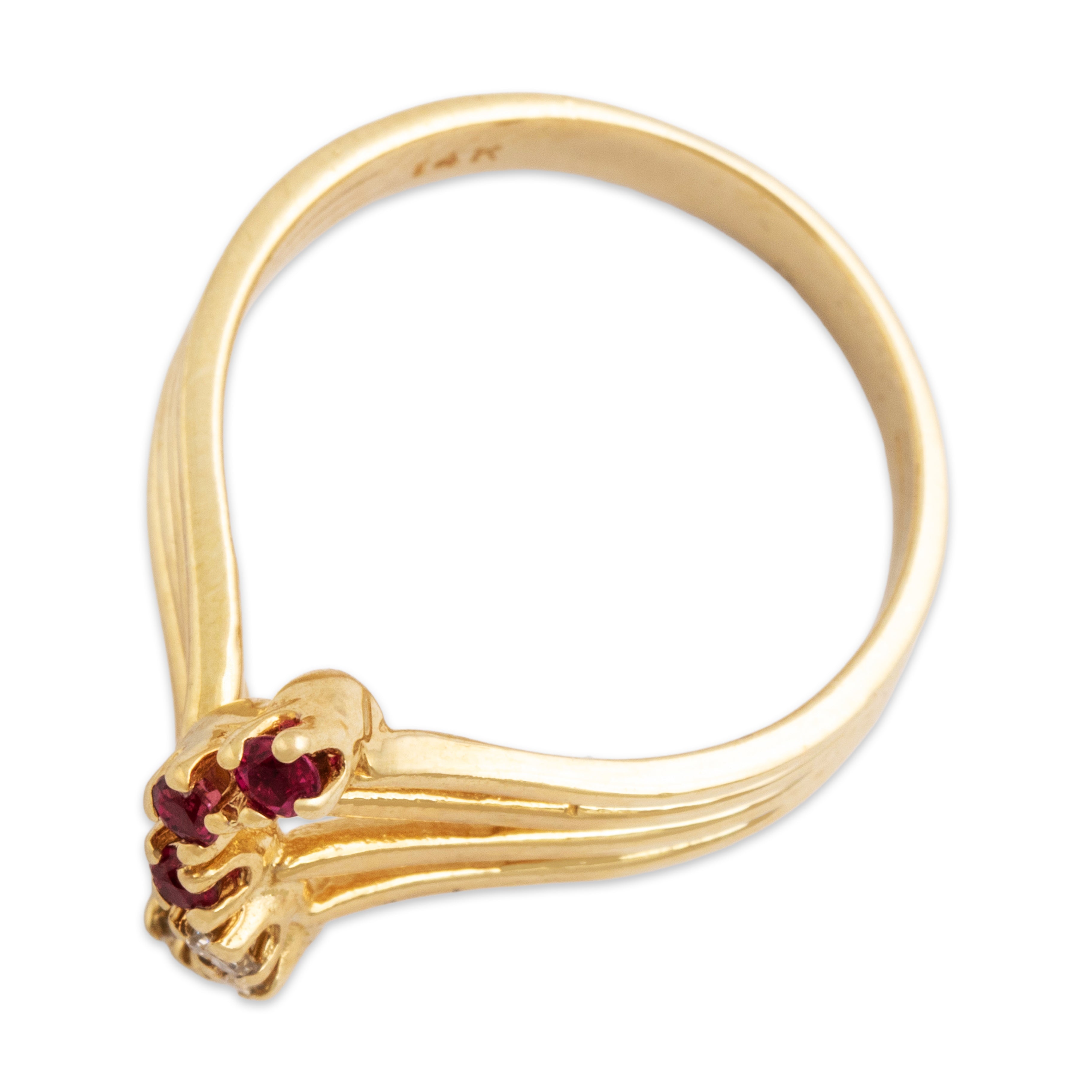 Vintage 14k Yellow Gold Ruby and Diamond Snaking Line Ring - Overall view