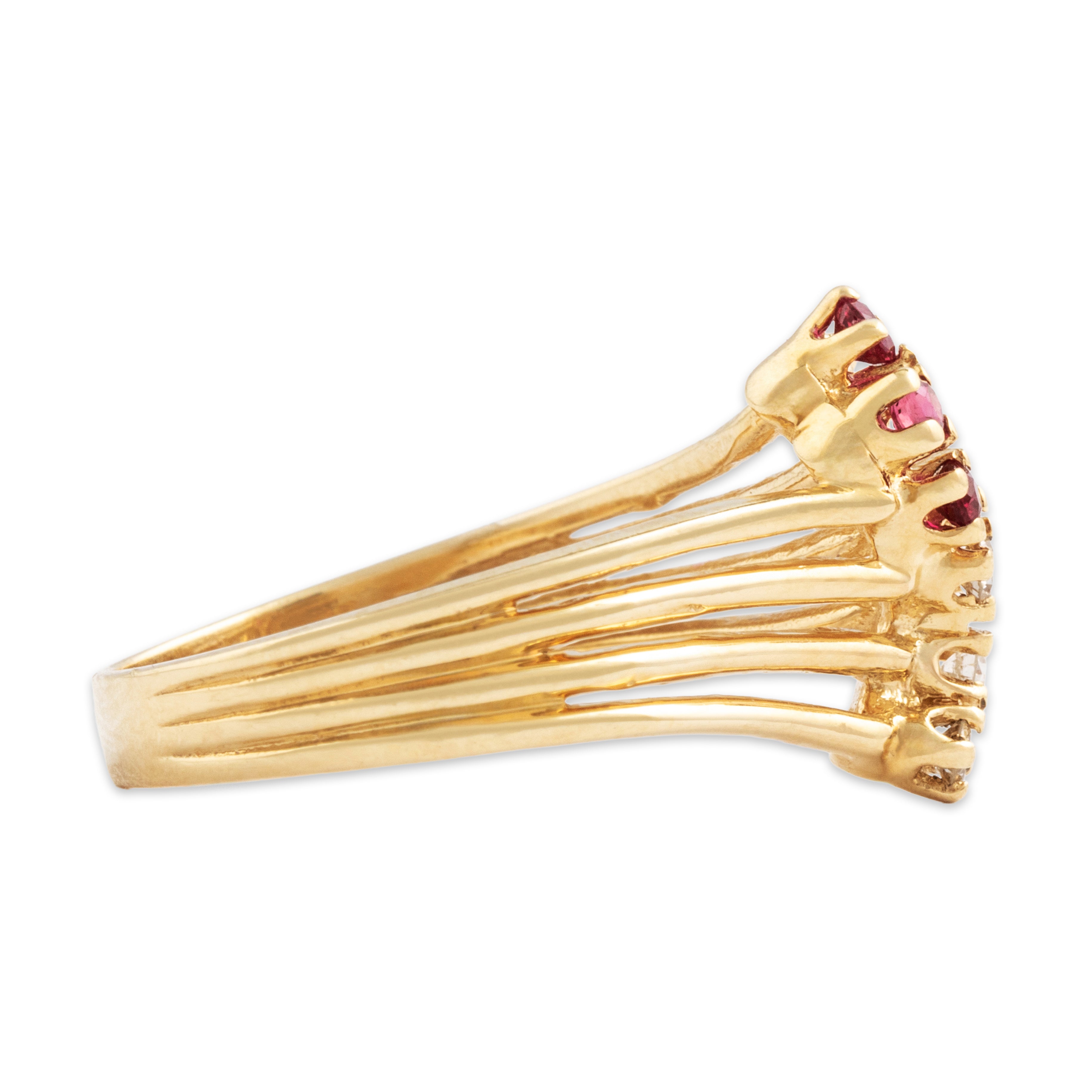 Vintage 14k Yellow Gold Ruby and Diamond Snaking Line Ring - Side view