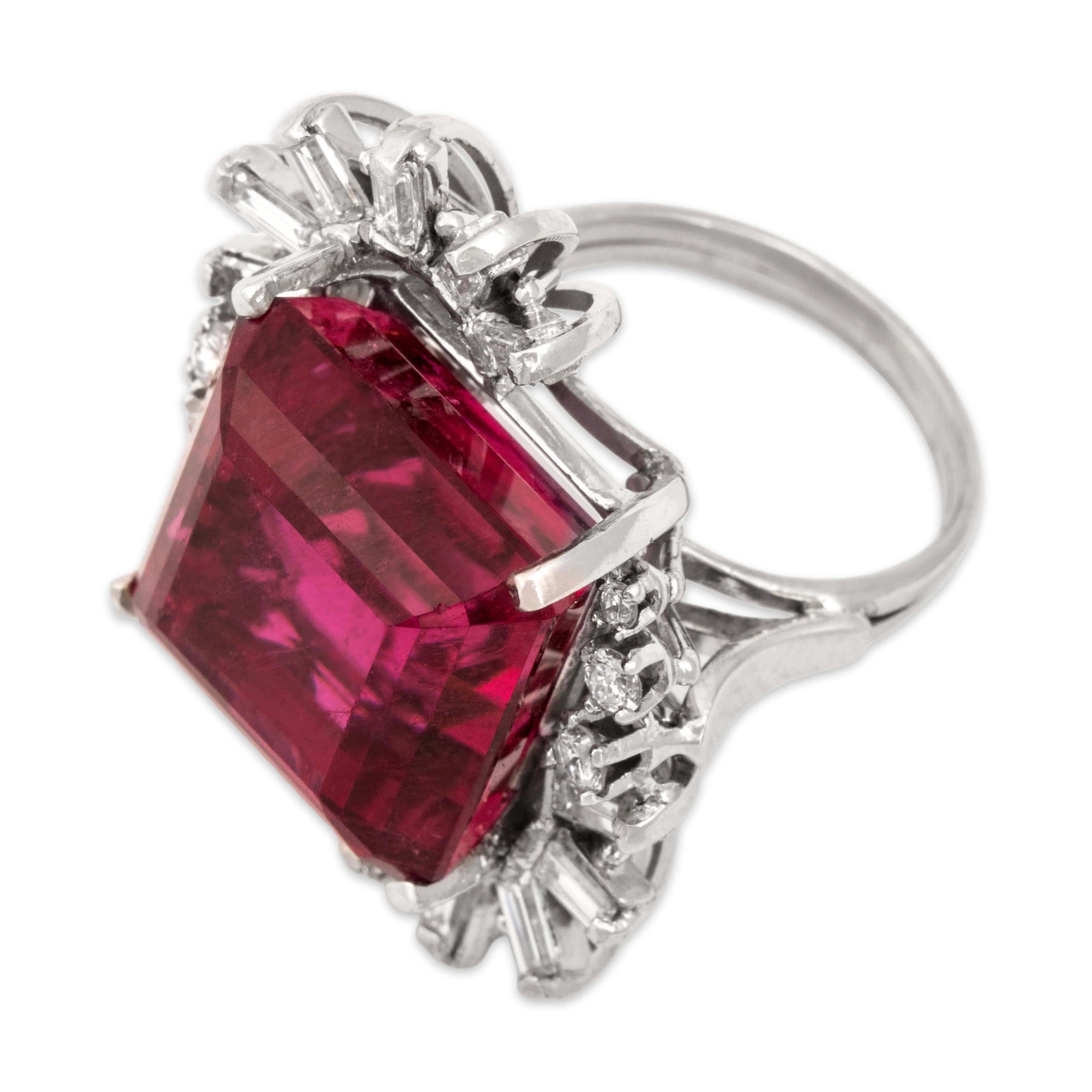 Vintage Heavy Platinum 17.16ct Pink Tourmaline 1.01cttw Diamond Cocktail Ring - Overall view