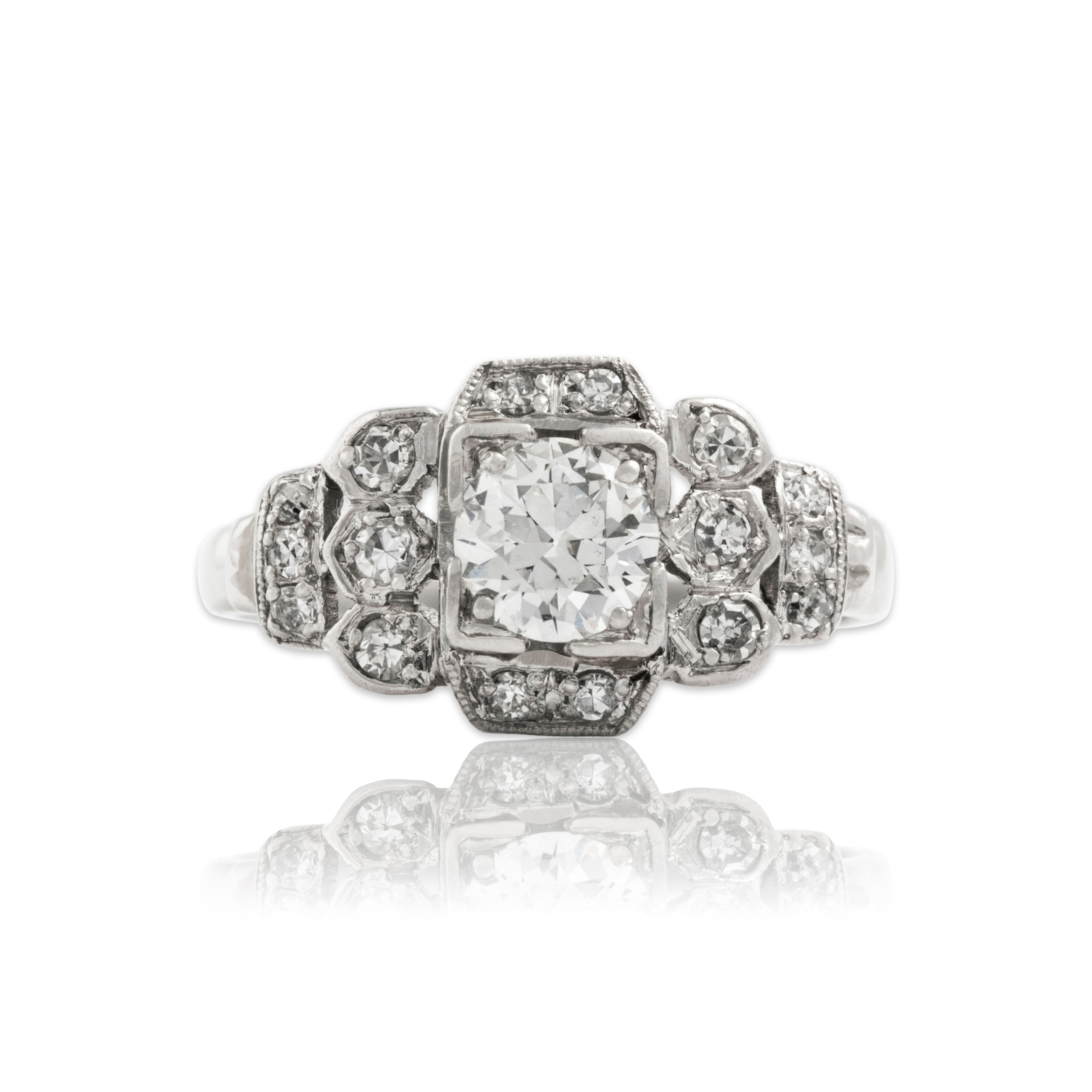 Antique Art Deco Platinum .65cttw Old European Cut Diamond Ring 5.25