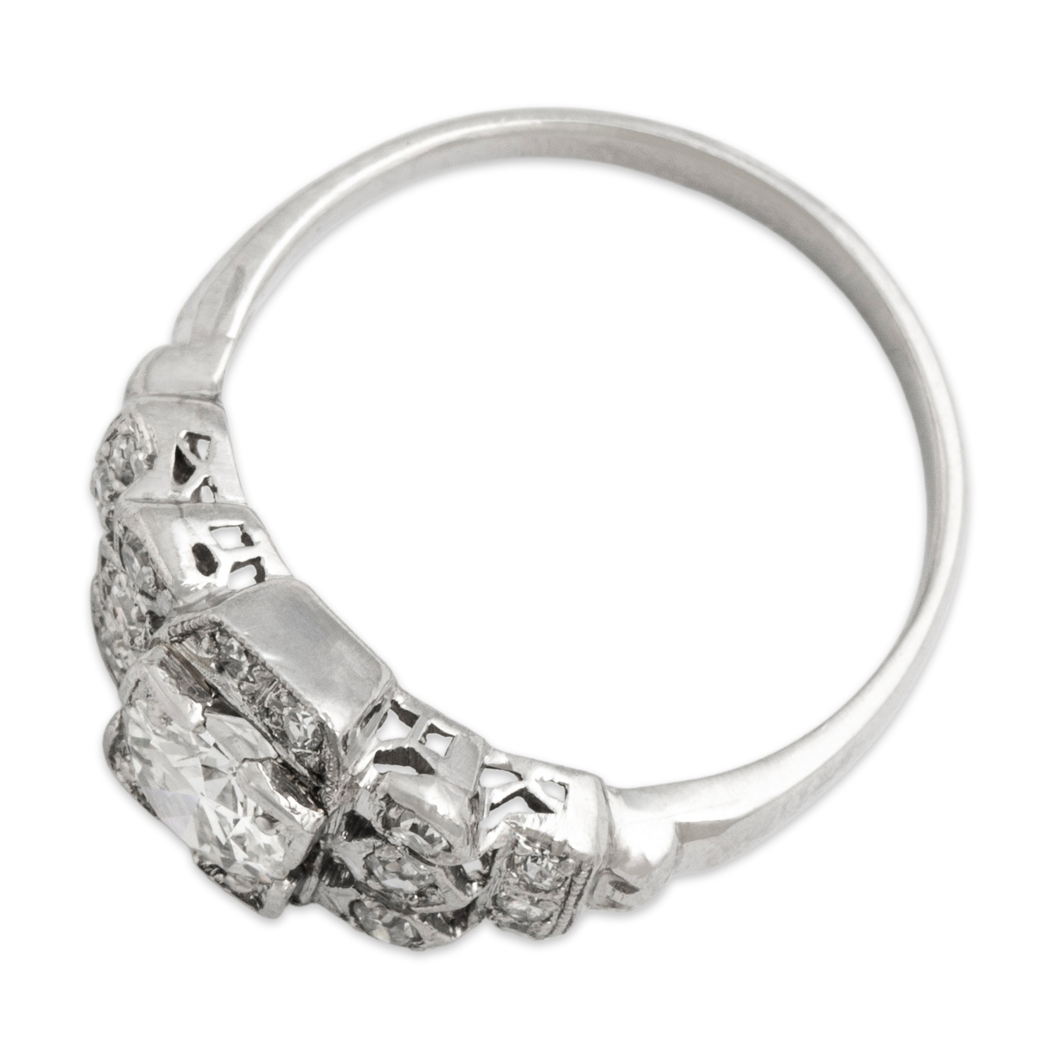 Antique Art Deco Platinum Old European Cut Diamond Ring - Overall view