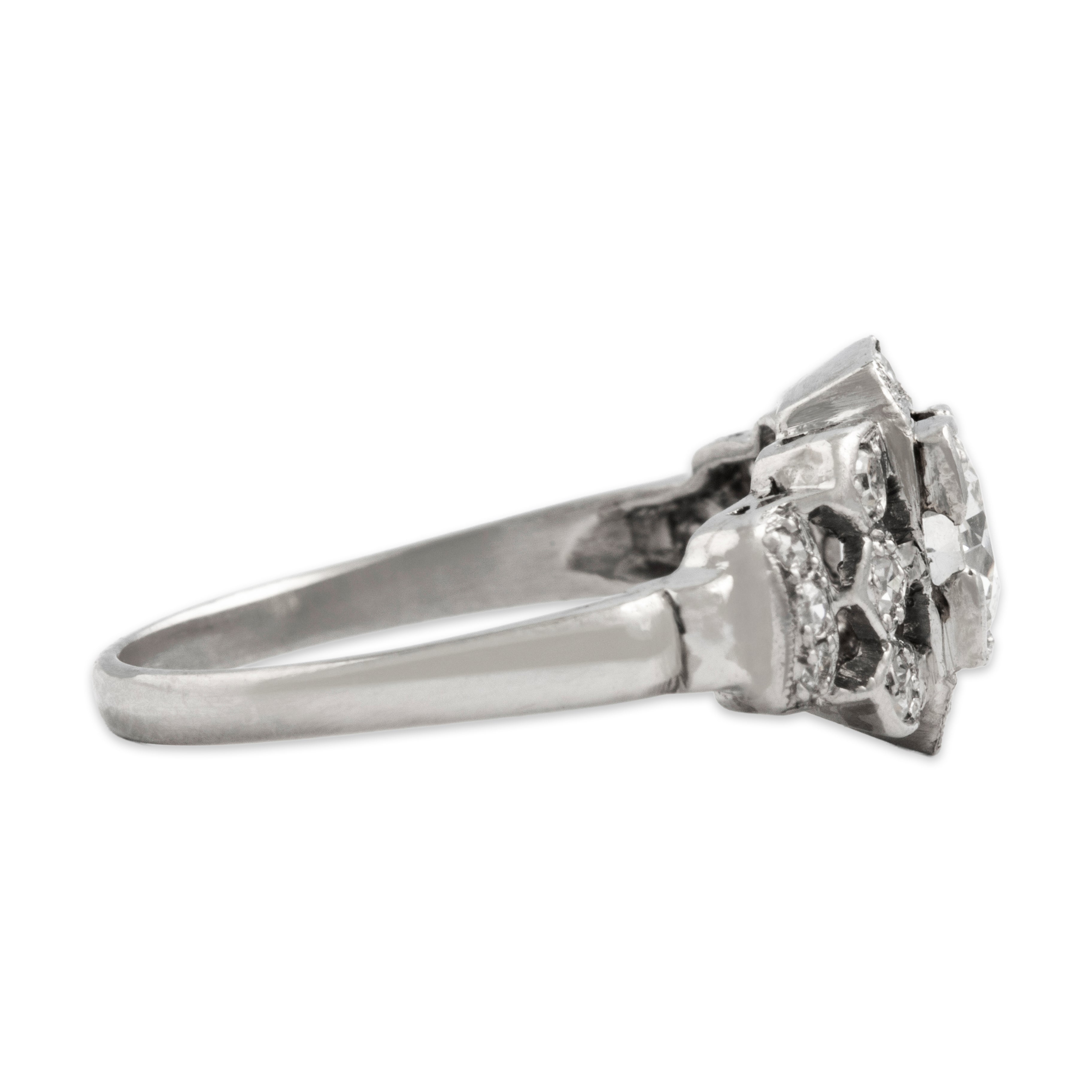 Antique Art Deco Platinum Old European Cut Diamond Ring - Side view