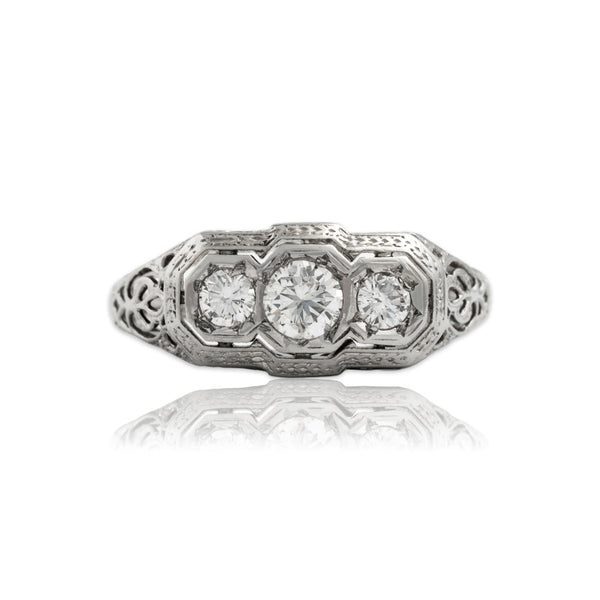 Vintage 18k White Gold .42cttw Diamond Trio Bar Ring 7.25