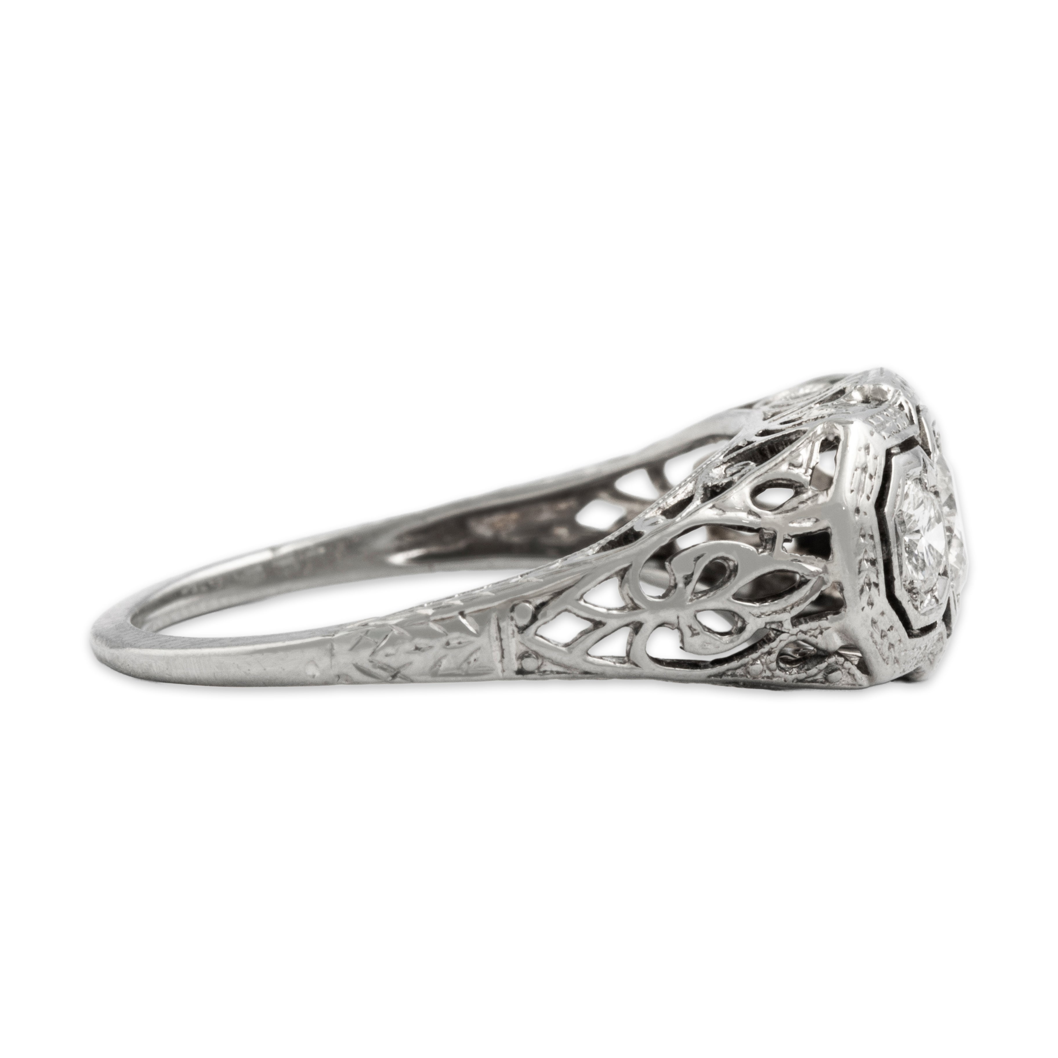 Vintage 18k White Gold Diamond Bar Trio Ring - Side view