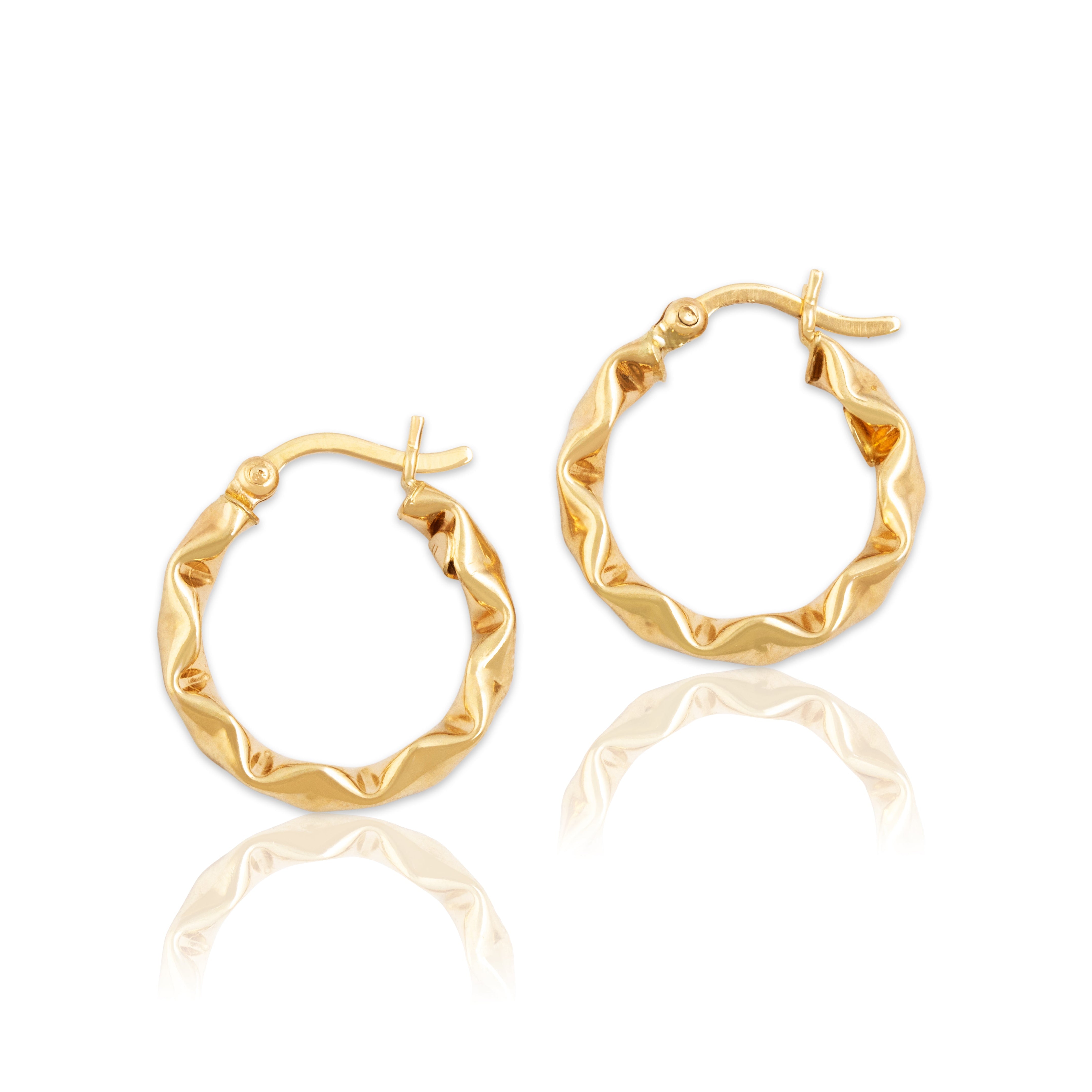 Vintage 14k Yellow Gold Zig-Zag Hoop Earrings - Close-up view