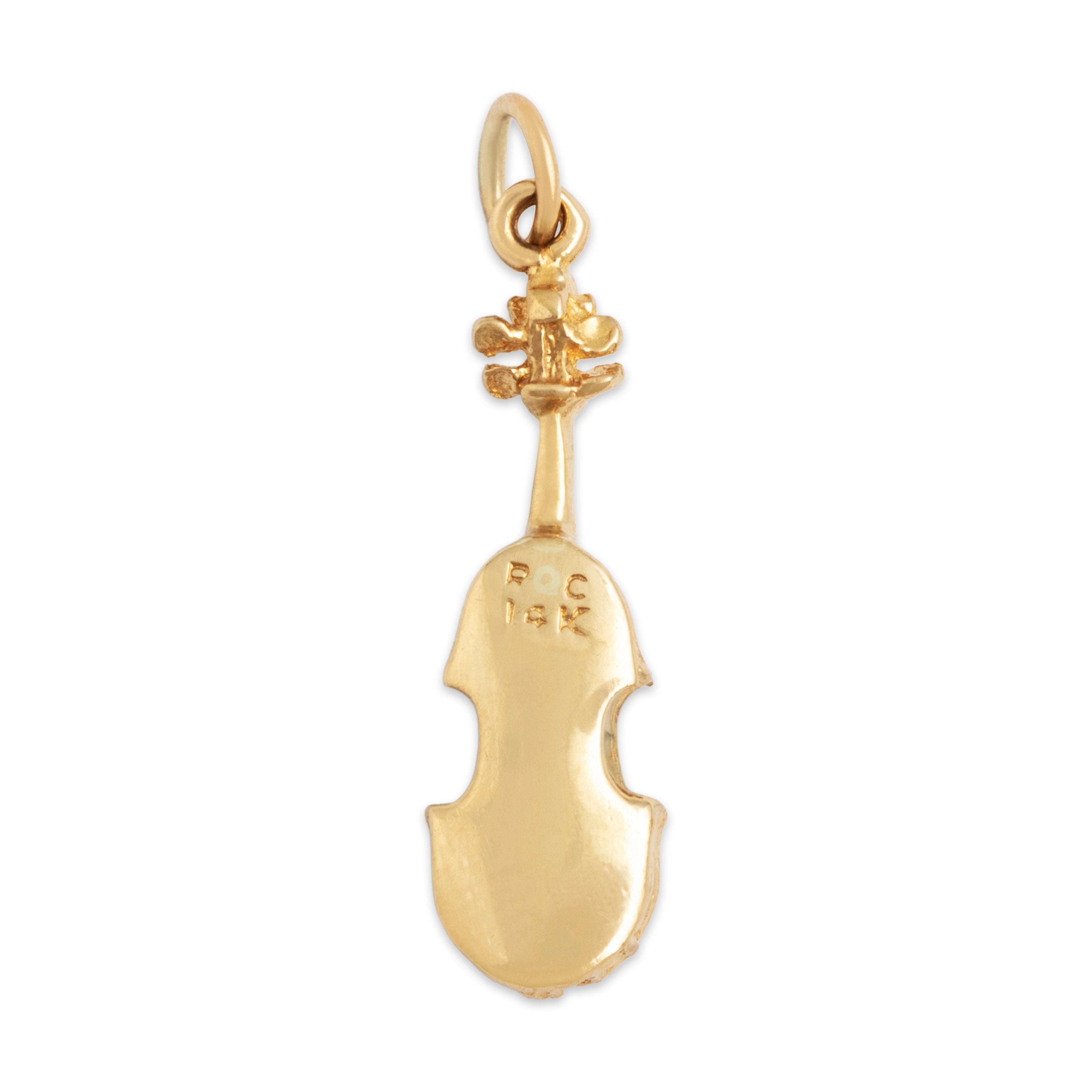 Vintage 14k Yellow Gold Violin Charm/Pendant - Back view