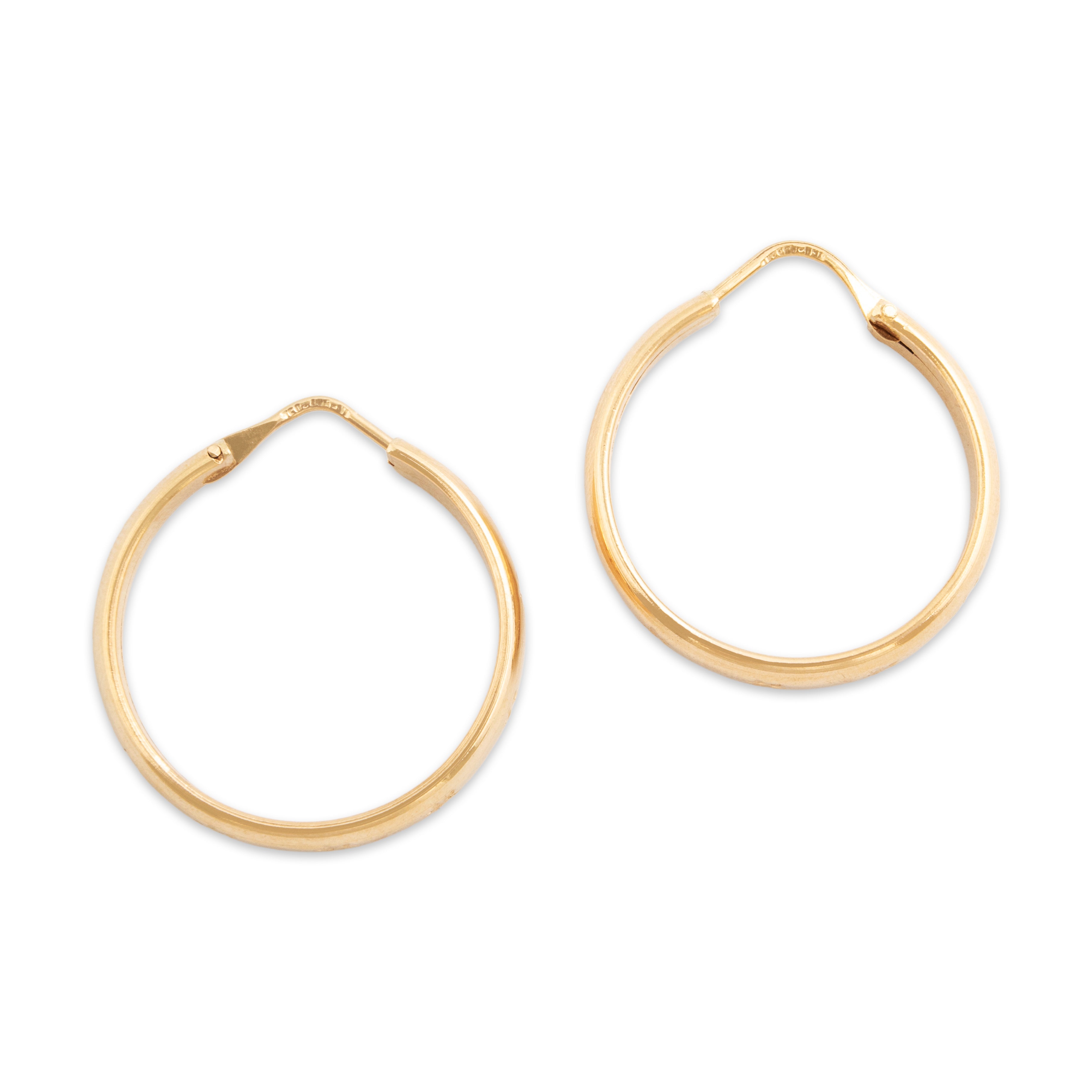 Vintage 18k Yellow Gold Star Flower Print Hoop Earrings - detail view #1