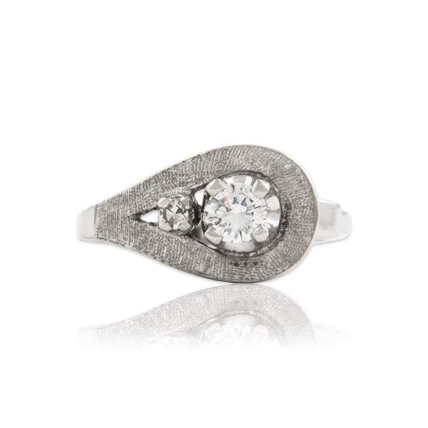 Vintage 14k White Gold Diamond Textured Asymmetric Loop Ring 6.25