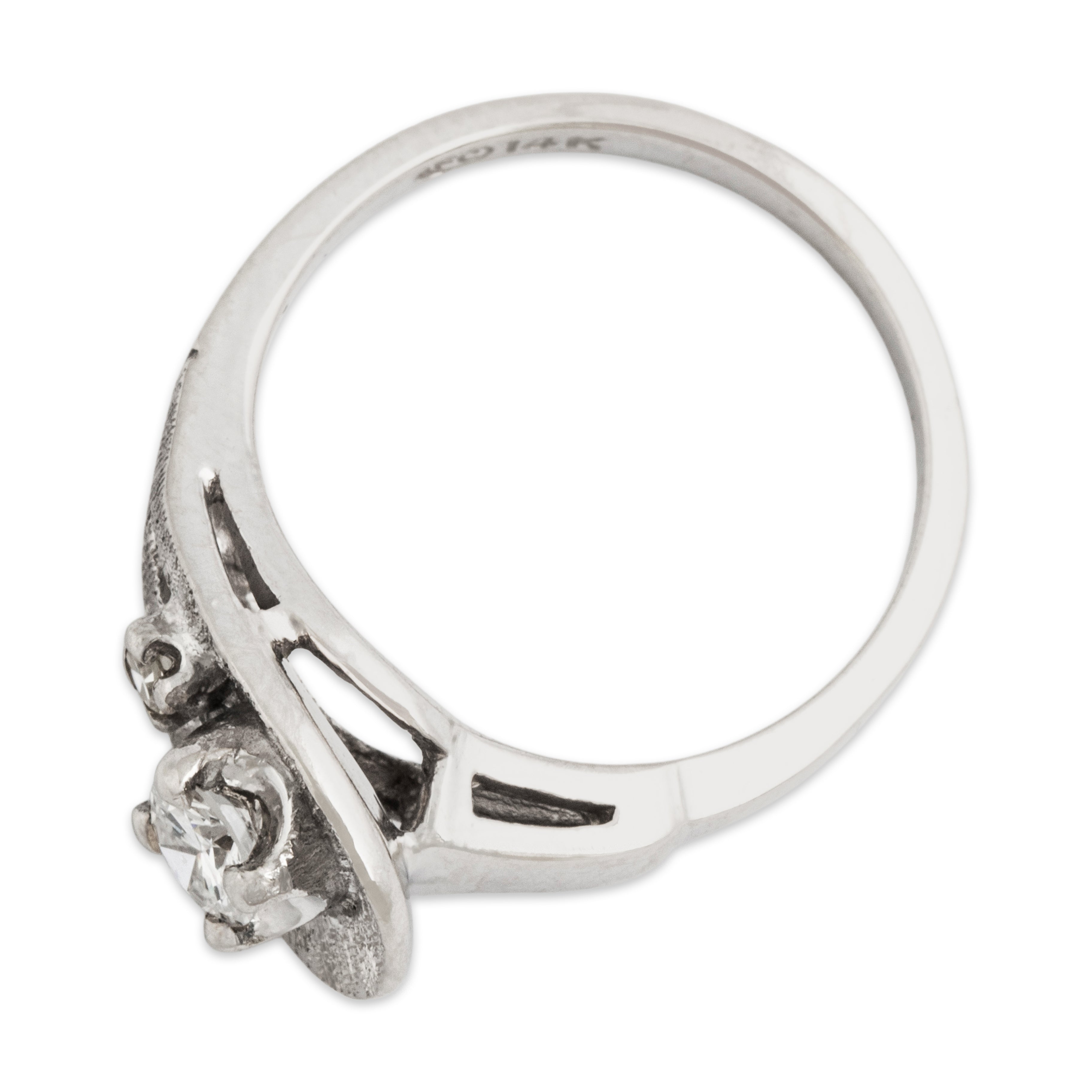 Vintage 14k White Gold Diamond Textured Asymmetric Loop Ring  - Overall view