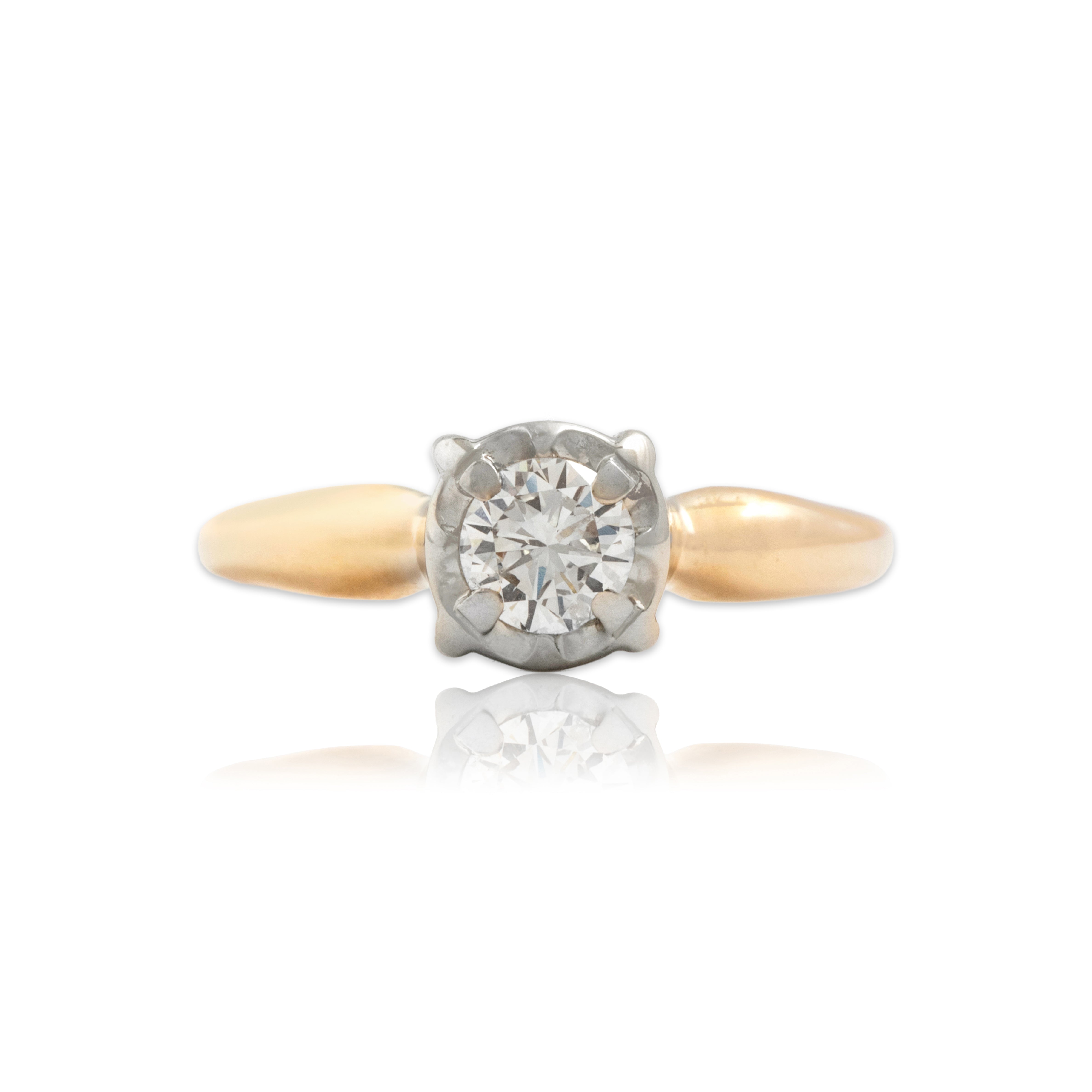 Vintage 14k Yellow & White Gold Diamond Timeless Solitaire Ring 5.50