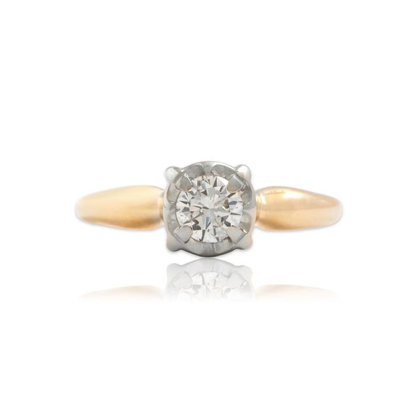 Vintage 14k Yellow & White Gold Diamond Timeless Solitaire Ring 5.50