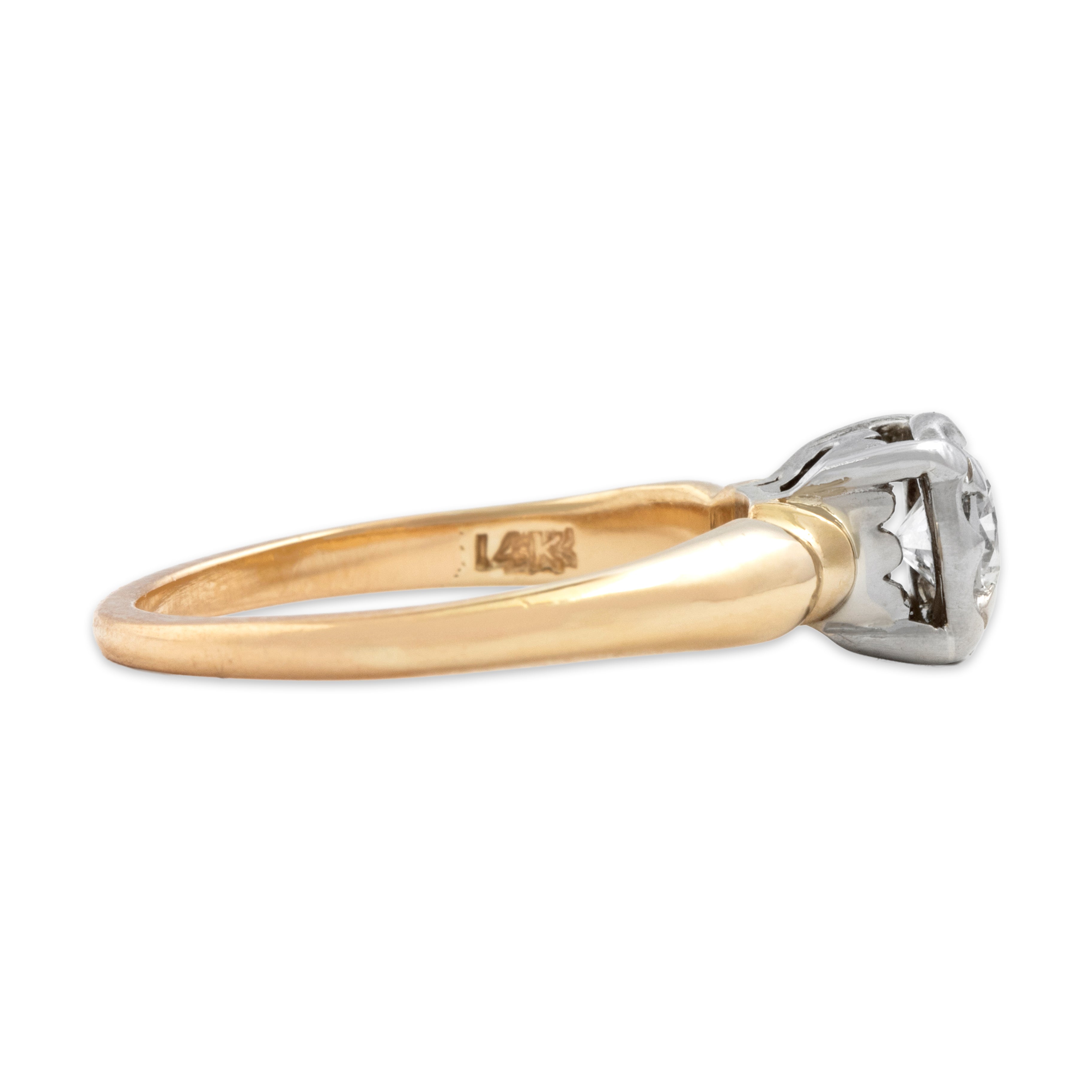 Vintage 14k Yellow & White Gold Diamond Timeless Solitaire Ring - Side view