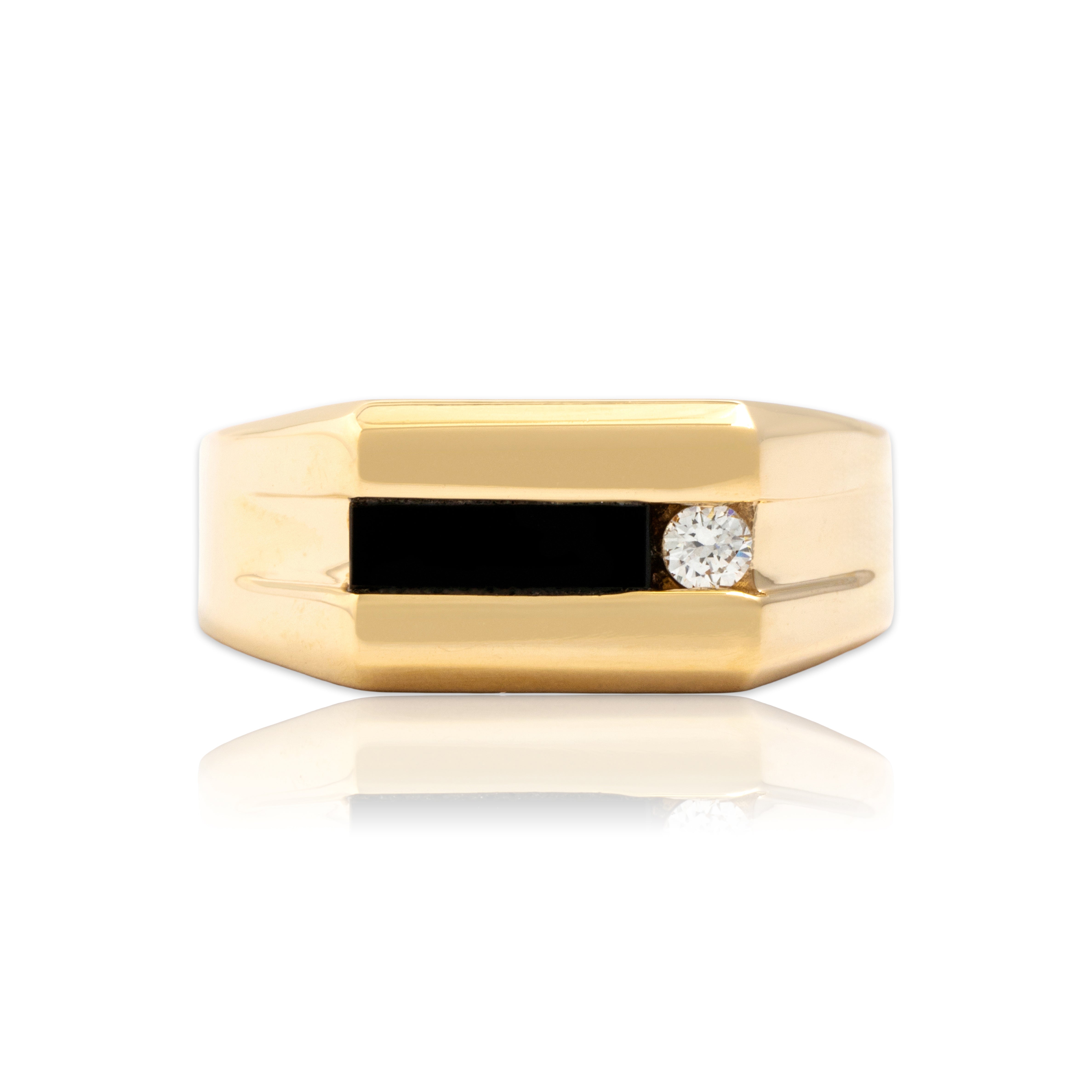 Vintage 14k Yellow Gold Onyx Diamond Bold Architectural Ring 10.50