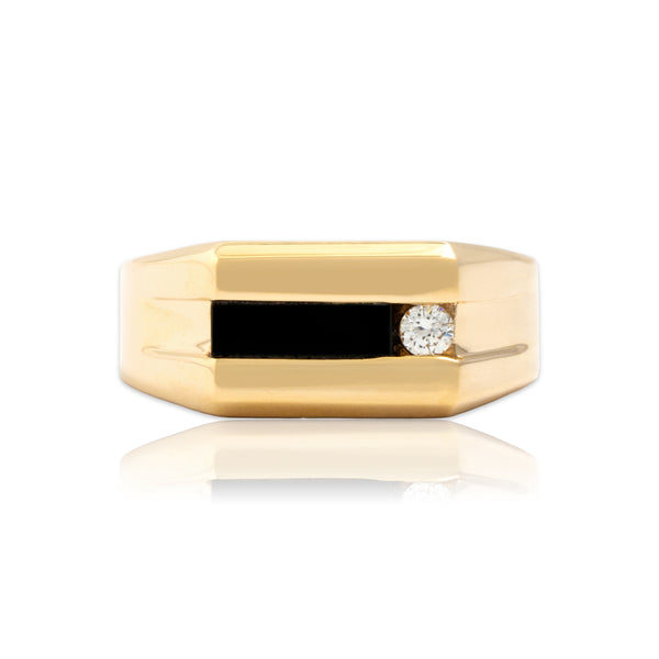 Vintage 14k Yellow Gold Onyx Diamond Bold Architectural Ring 10.50