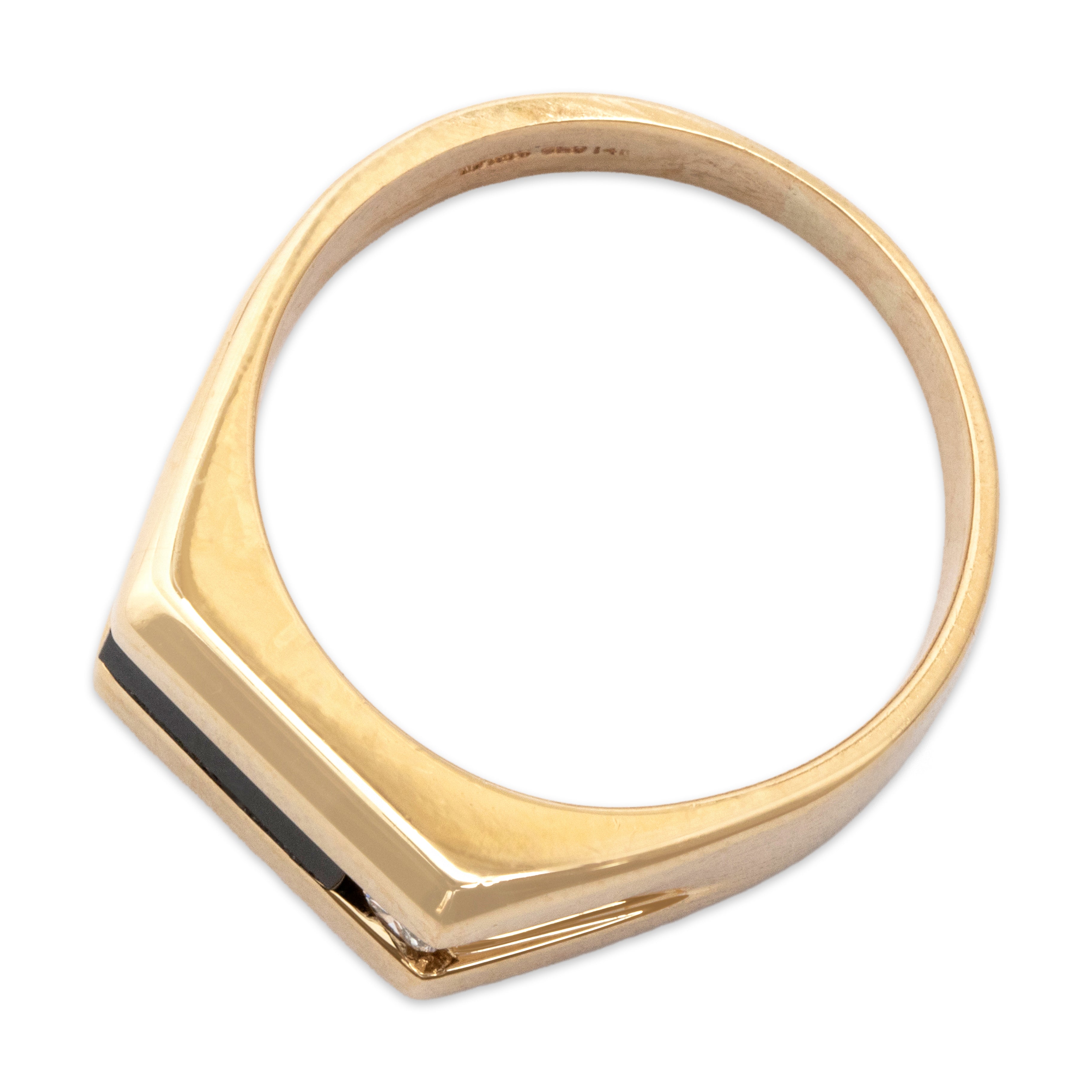 Vintage Bold Architectural 14k Yellow Gold Onyx Diamond Ring - Overall view