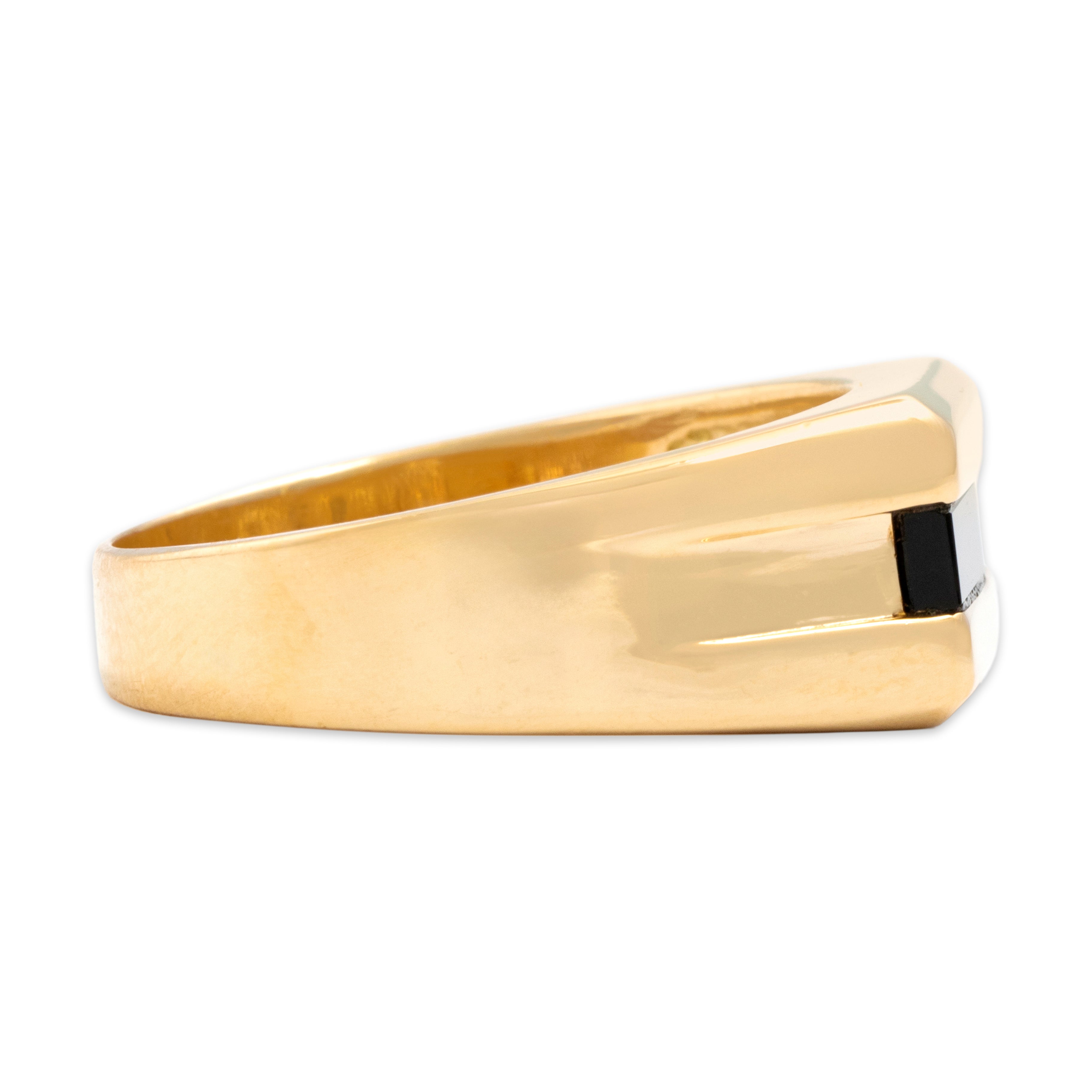 Vintage Bold Architectural 14k Yellow Gold Onyx Diamond Ring - Side view