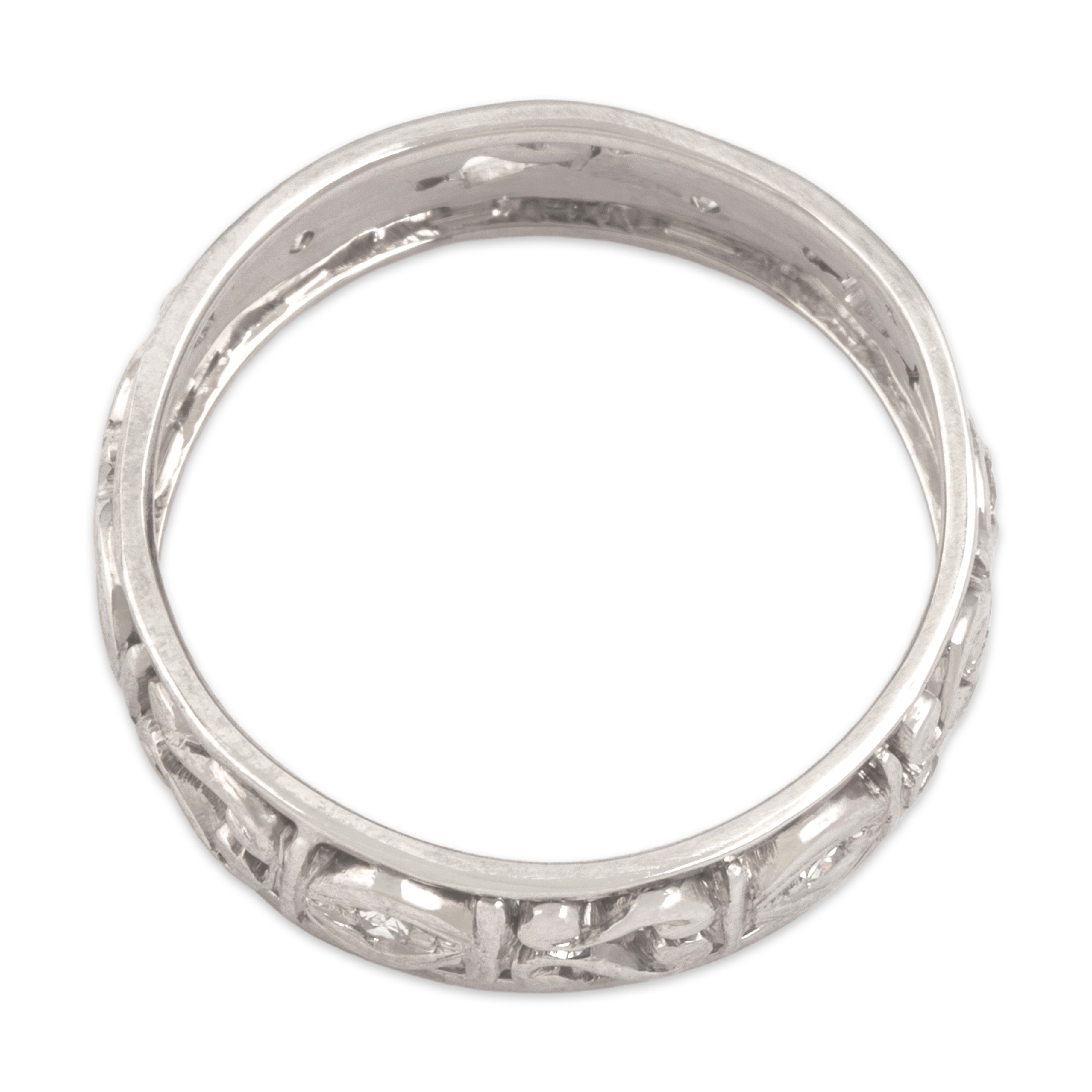 Antique 14k White Gold Diamond Scroll Open Eternity Band Ring - detail view #1