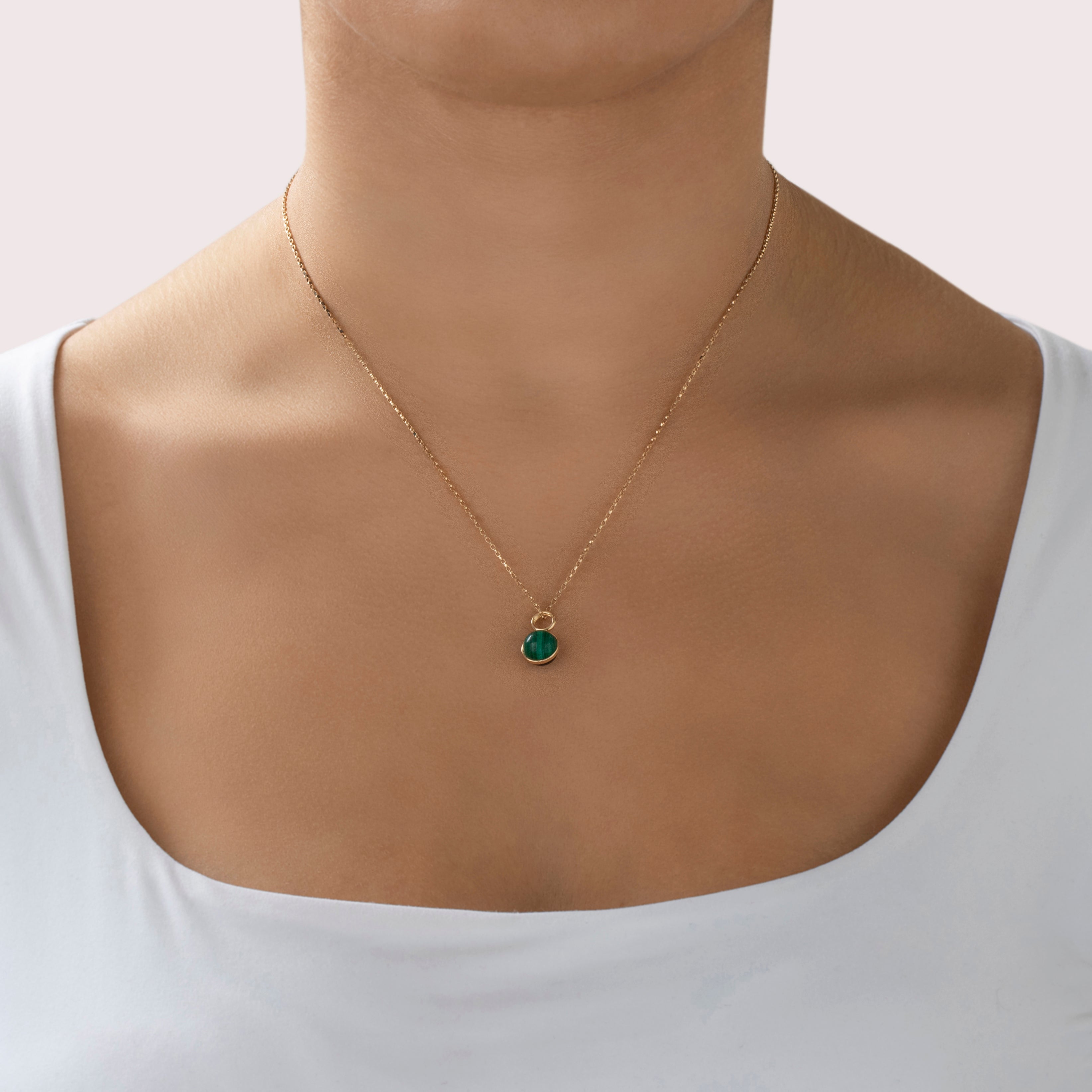 Vintage 14k Yellow Gold Malachite and Onyx Double-Sided Charm Pendant - On model view