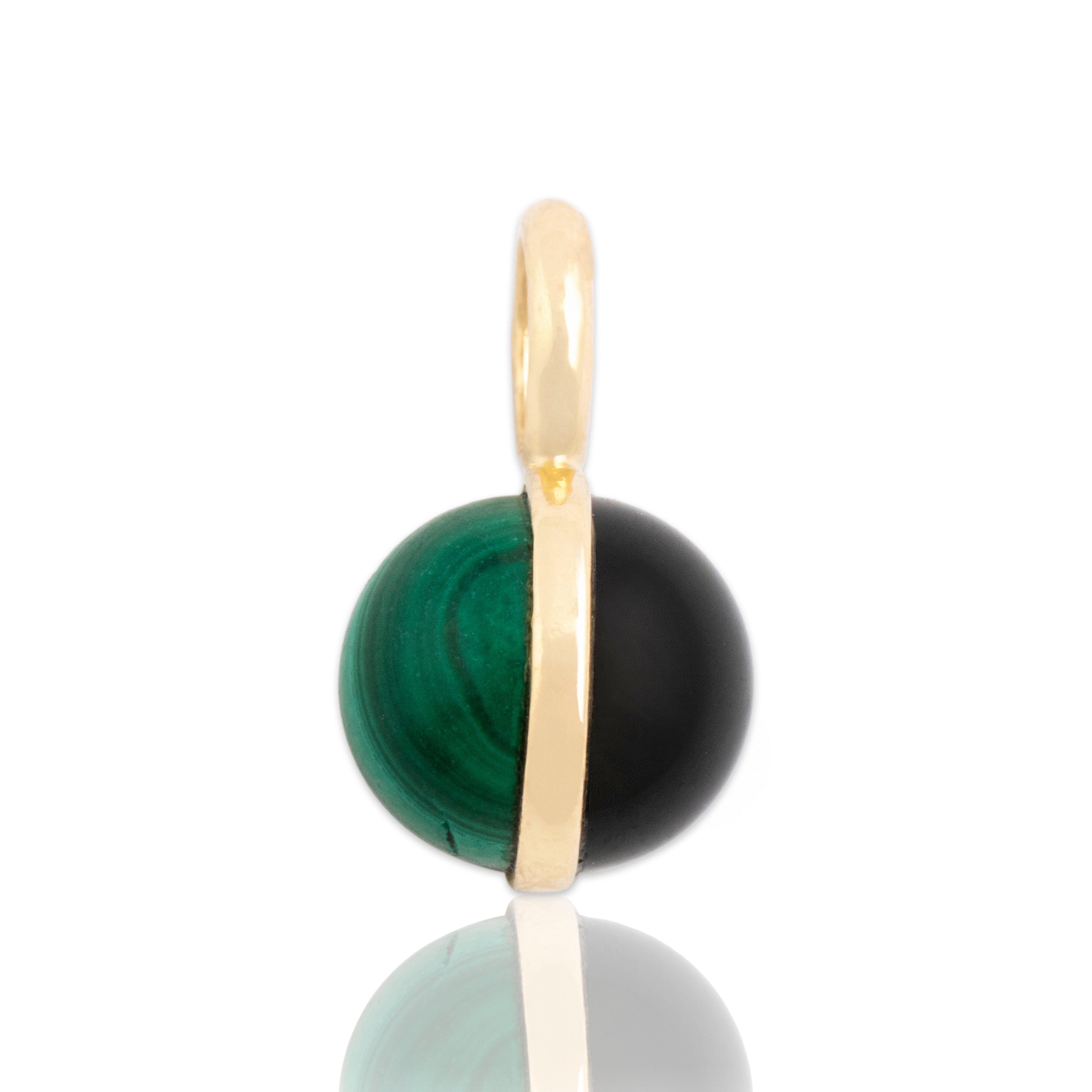 Vintage 14k Yellow Gold 3.18ct Malachite 2.22ct Onyx Double-Sided Charm / Pendant