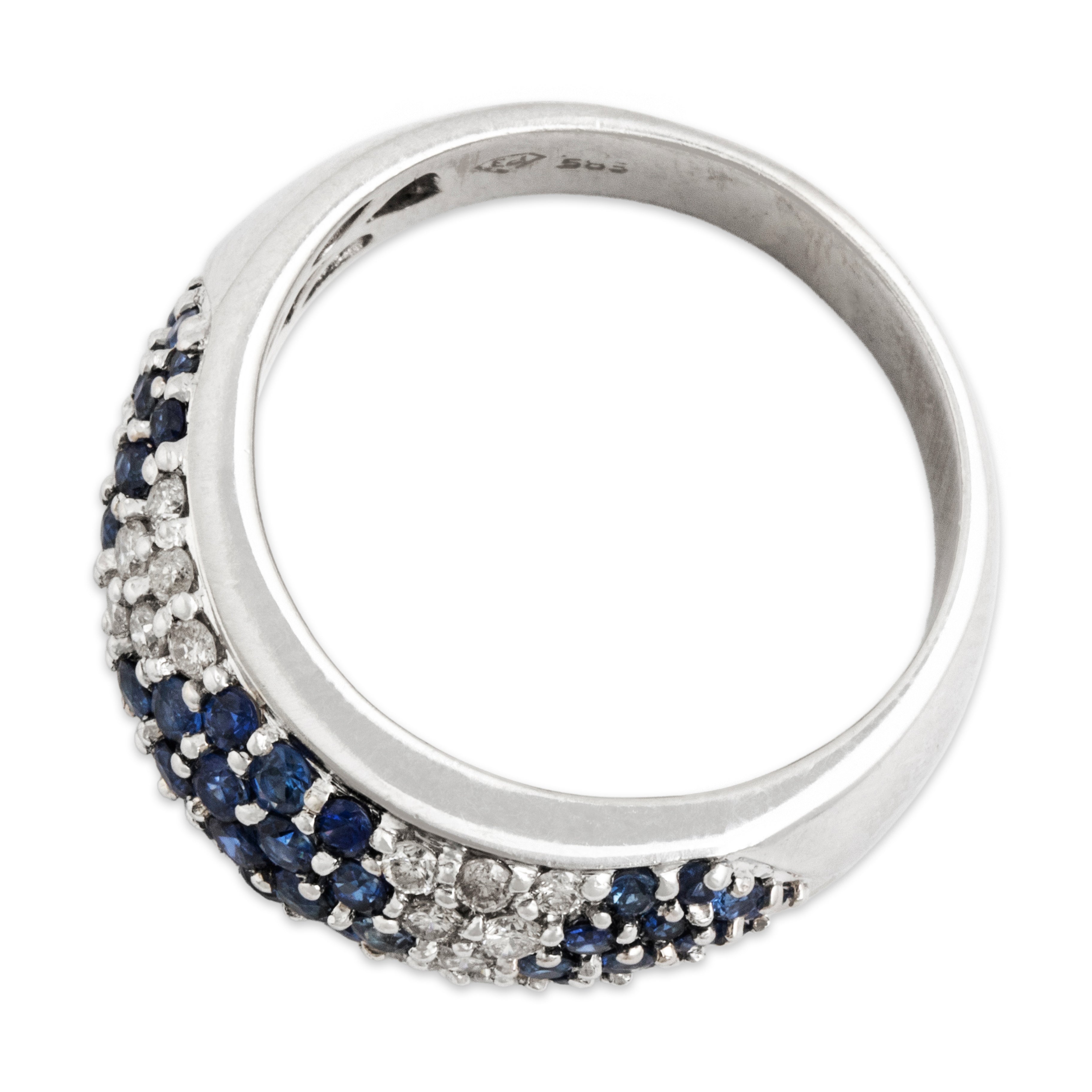 Vintage 14k White Gold Blue Sapphire .51cttw Diamond Wide Band Ring - Overall view