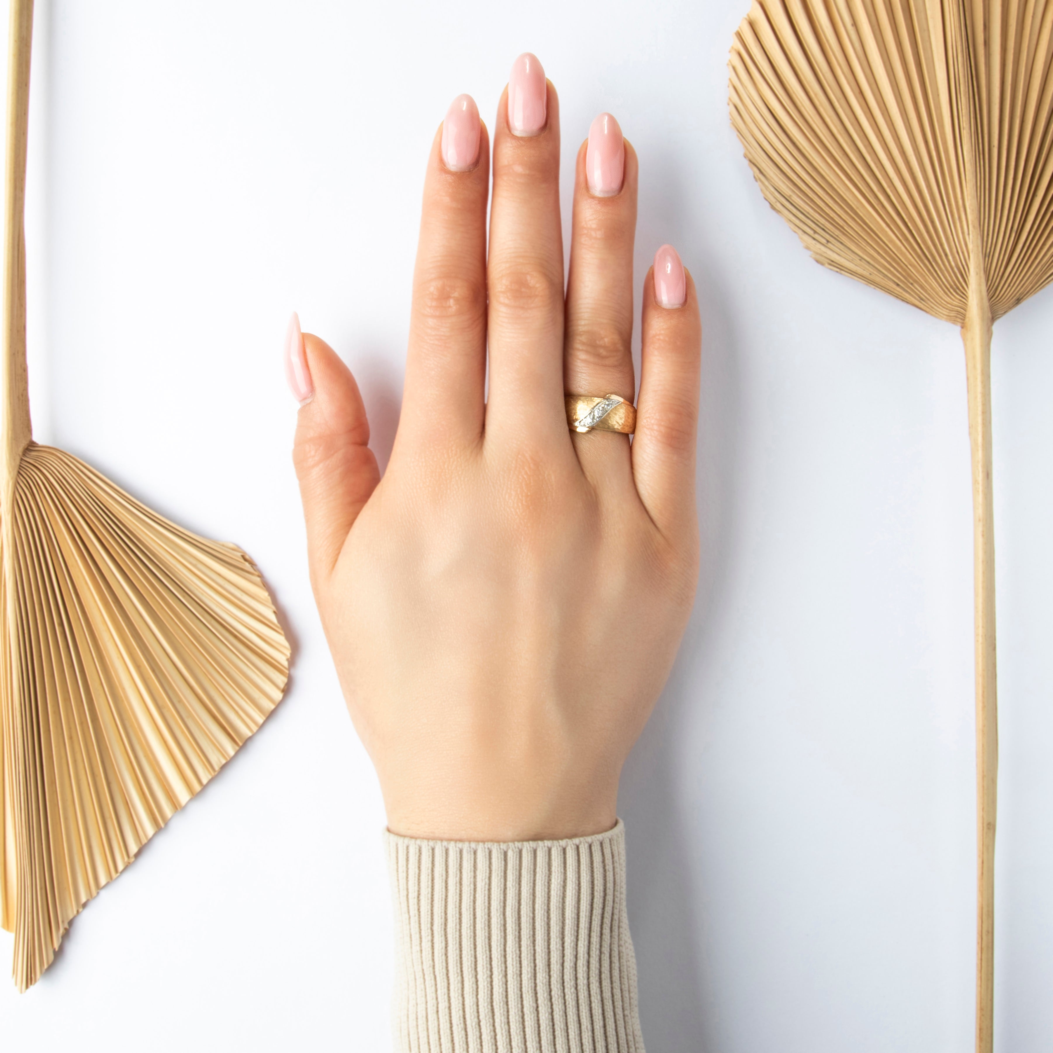 Vintage 14k Yellow & White Gold Diamond Ribbon Wave Ring - On model view