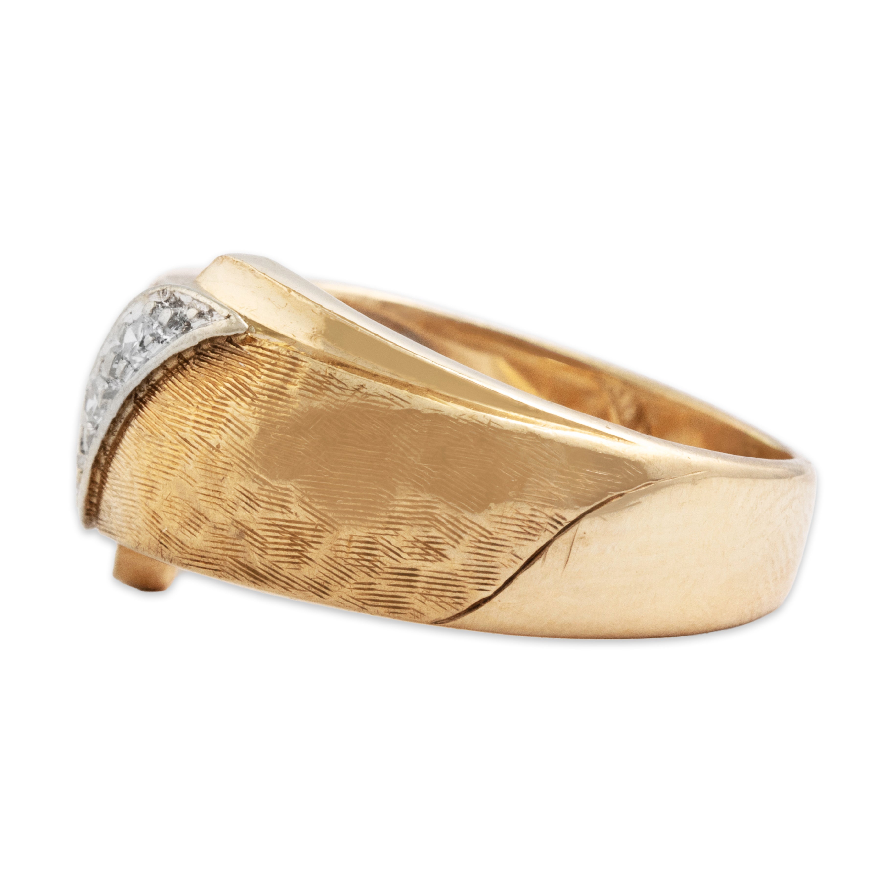 Vintage 14k Yellow & White Gold Diamond Ribbon Wave Ring - Side view