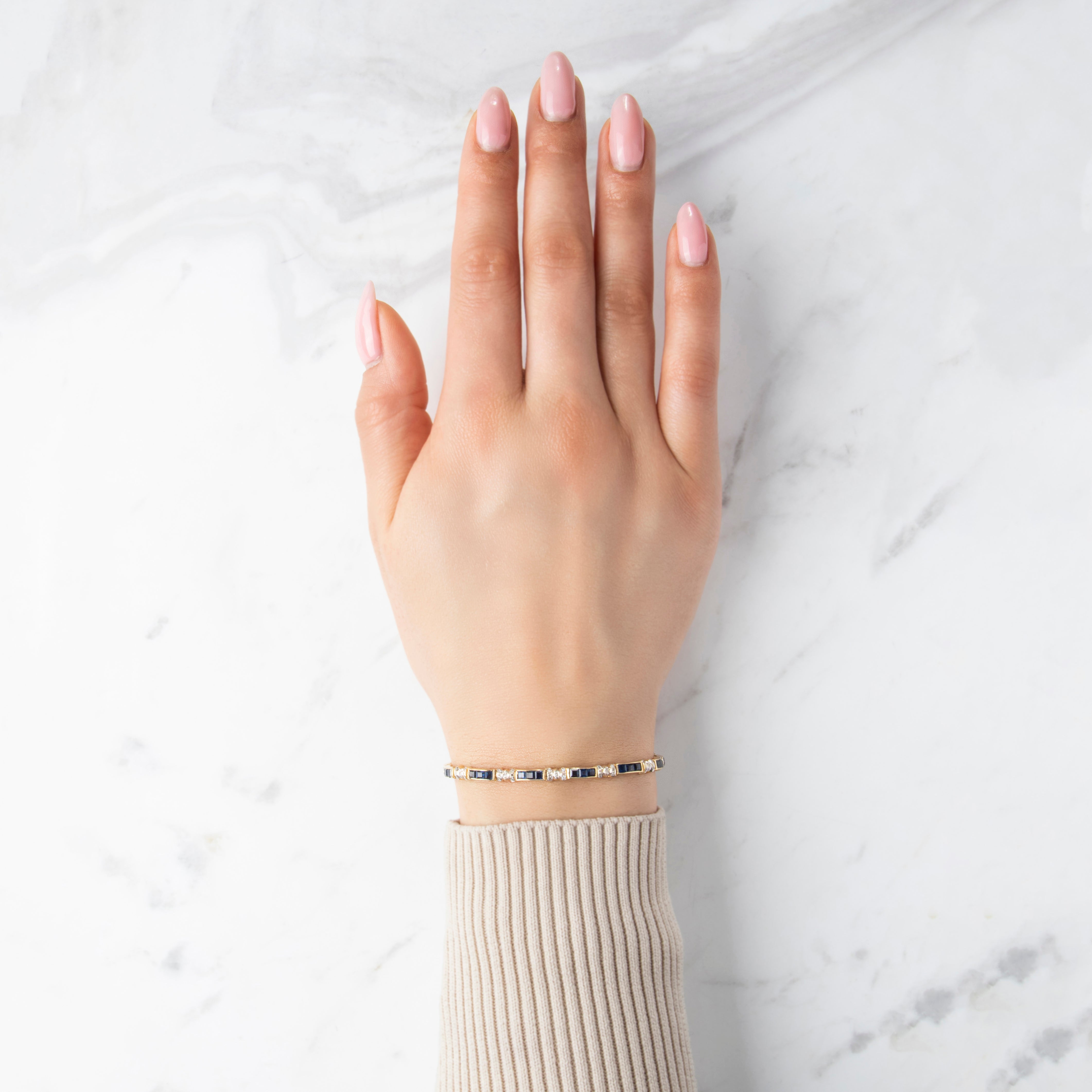 Vintage 14k Yellow and White Gold 3.27ct Sapphire Bracelet - On model view