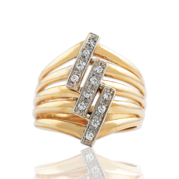 Vintage 14k Yellow Gold Diamond Bold Multi-Row Wide Ring 6.00