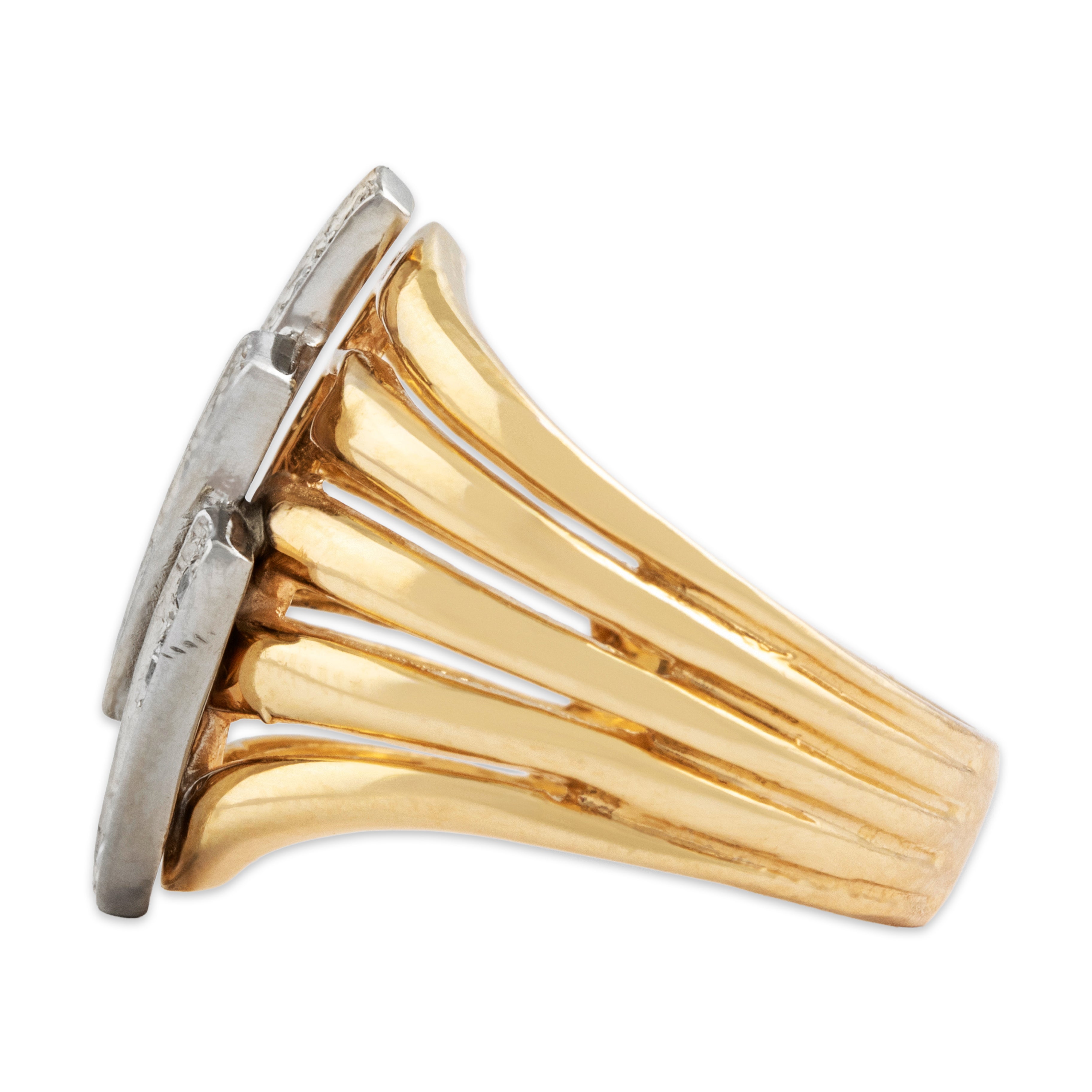 Vintage 14k Yellow Gold Diamond Bold Multi-Row Ring - Side view