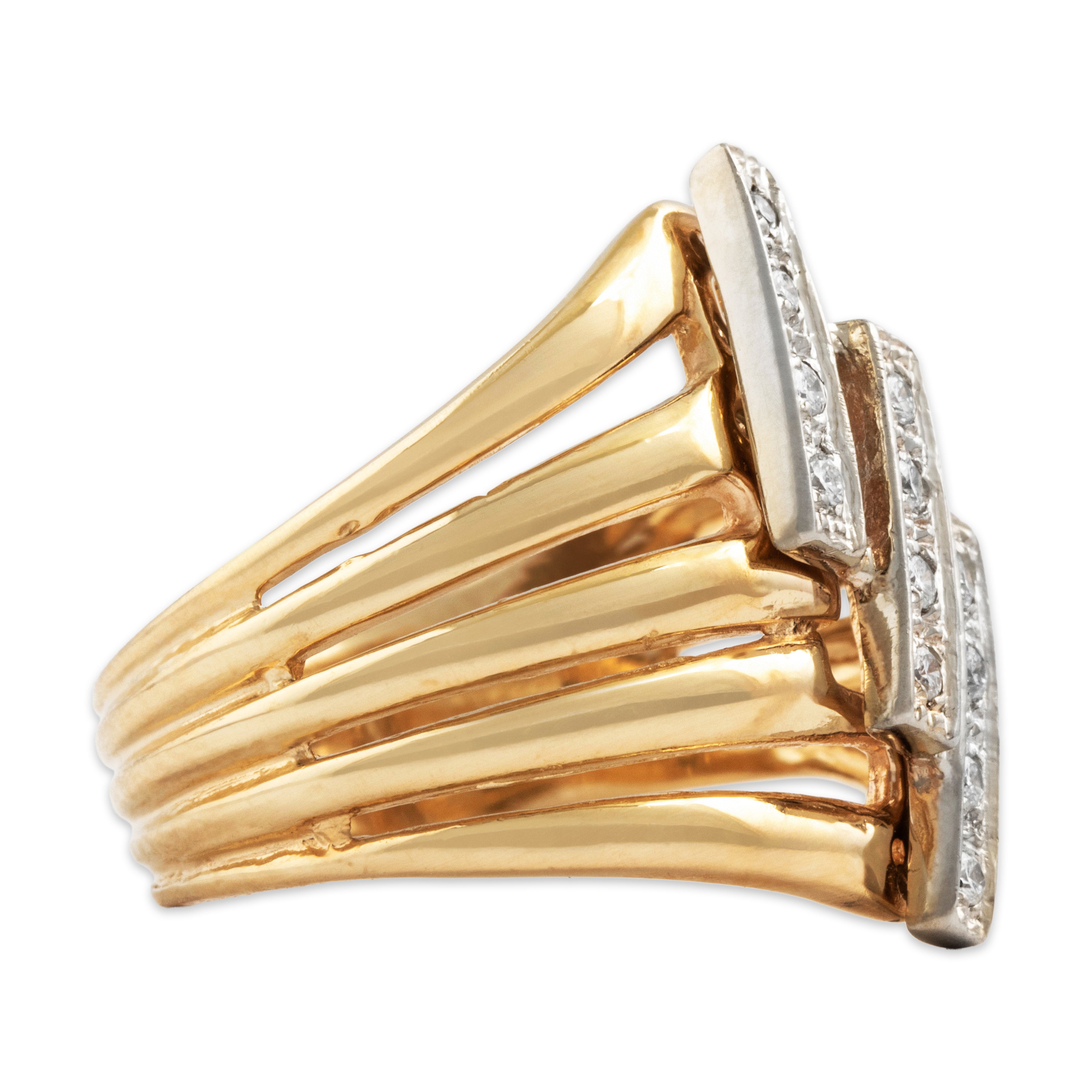 Vintage 14k Yellow Gold Diamond Bold Multi-Row Ring - Side view