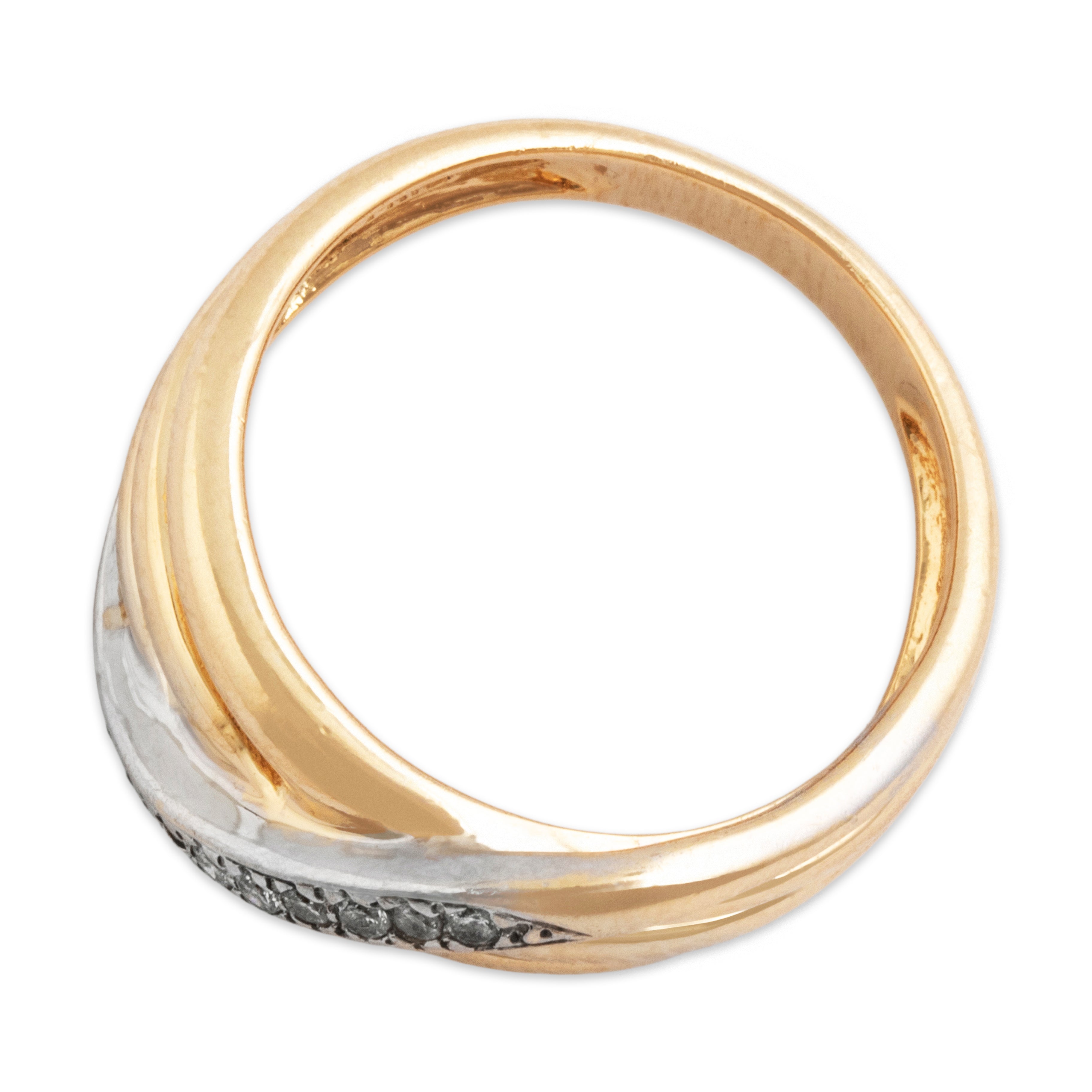 Vintage 14k Yellow Gold Diamond Open Shoulder Crossover Ring -Overall view